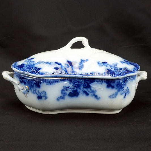 Flow Blue Semi Porcelain Covered Serving Dish Tureen – Thomas Hughes & Son, c 1895-1910 - Bear and Raven Antiques