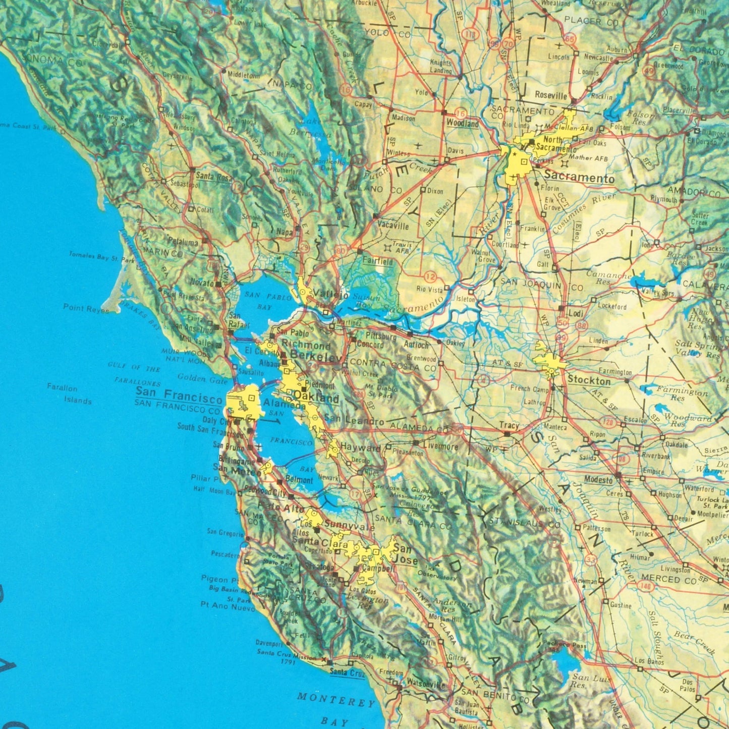 Framed 3 - D California Topographical Relief Map 1976 Kistler Graphics - Bear and Raven Antiques