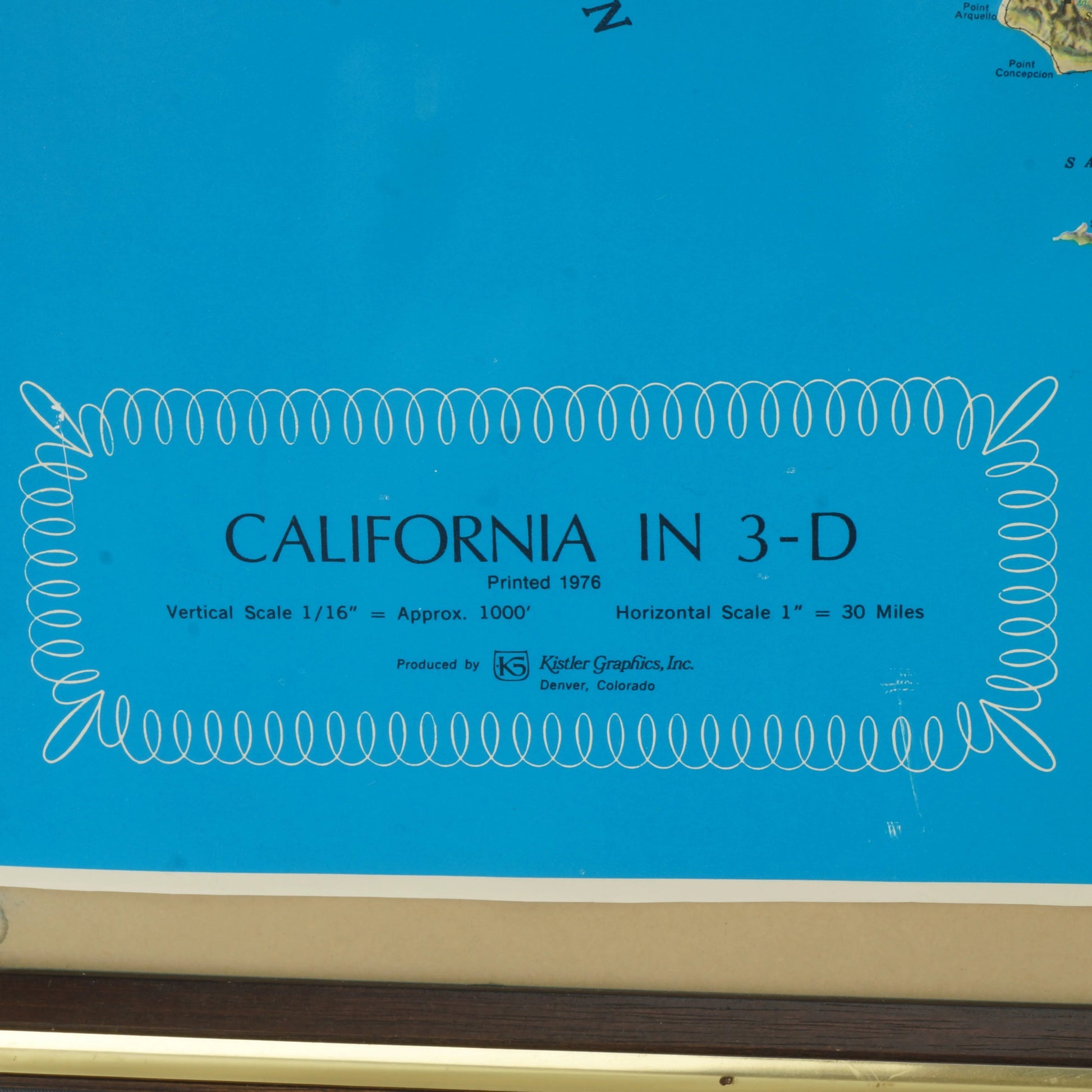 Framed 3 - D California Topographical Relief Map 1976 Kistler Graphics - Bear and Raven Antiques