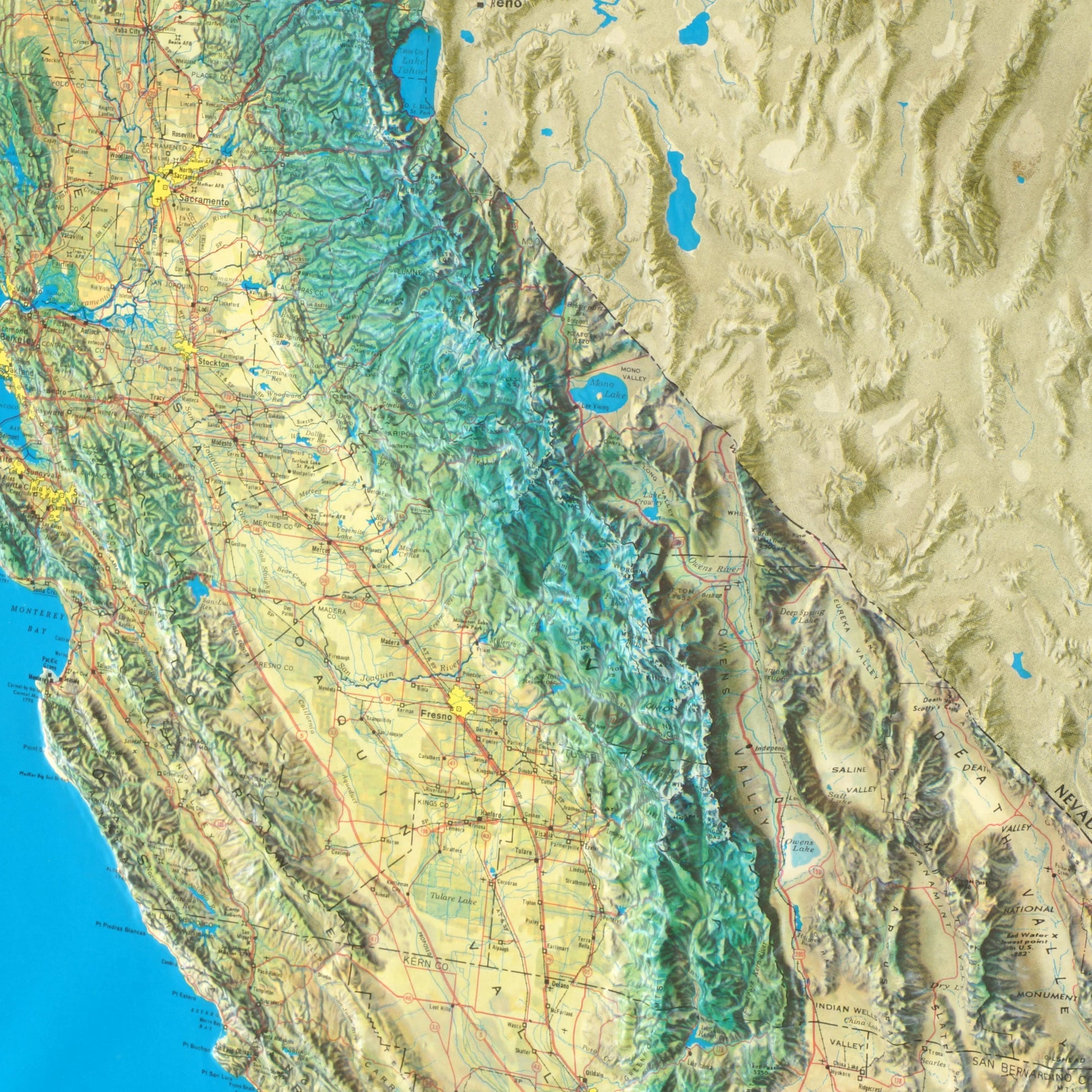 Framed 3 - D California Topographical Relief Map 1976 Kistler Graphics - Bear and Raven Antiques