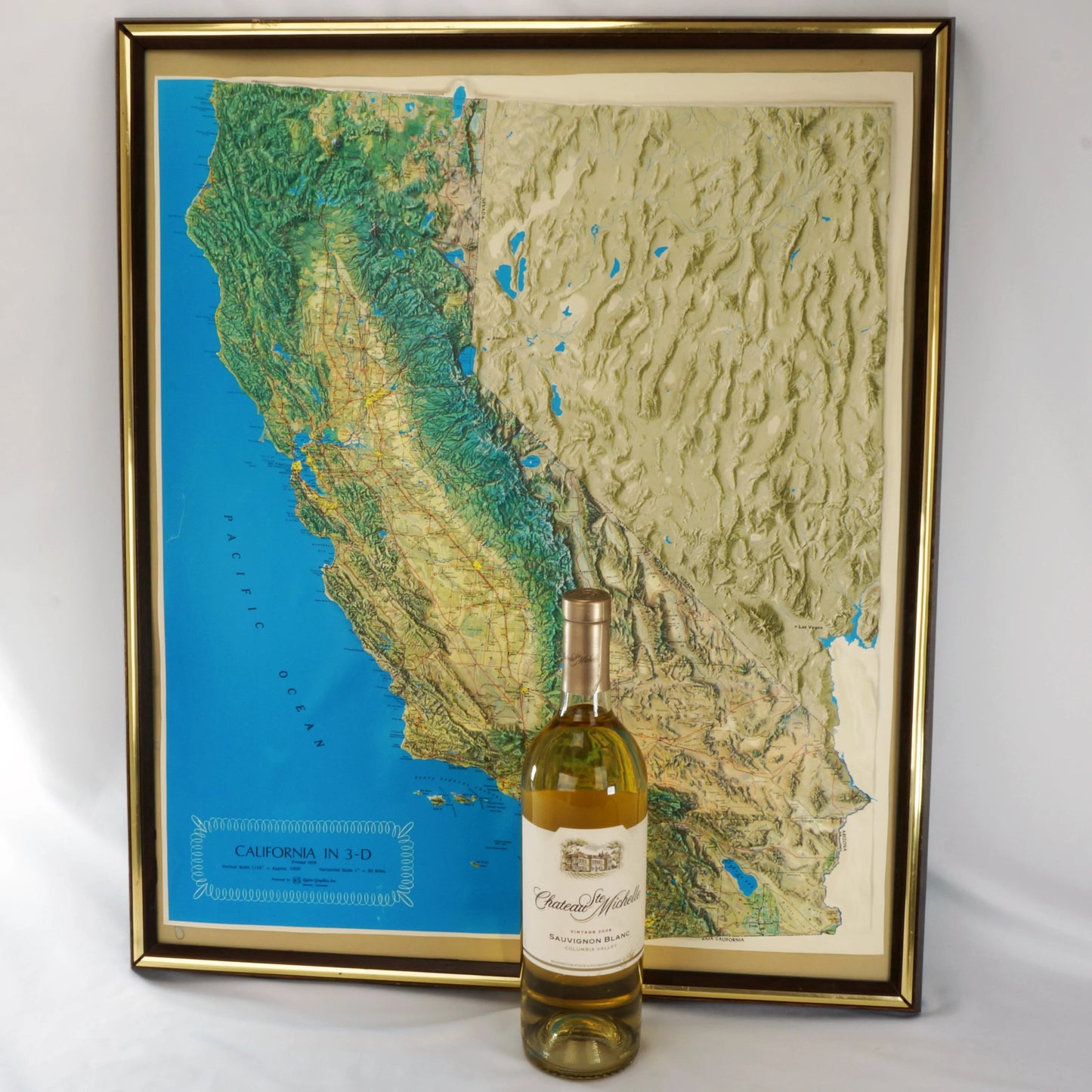 Framed 3 - D California Topographical Relief Map 1976 Kistler Graphics - Bear and Raven Antiques