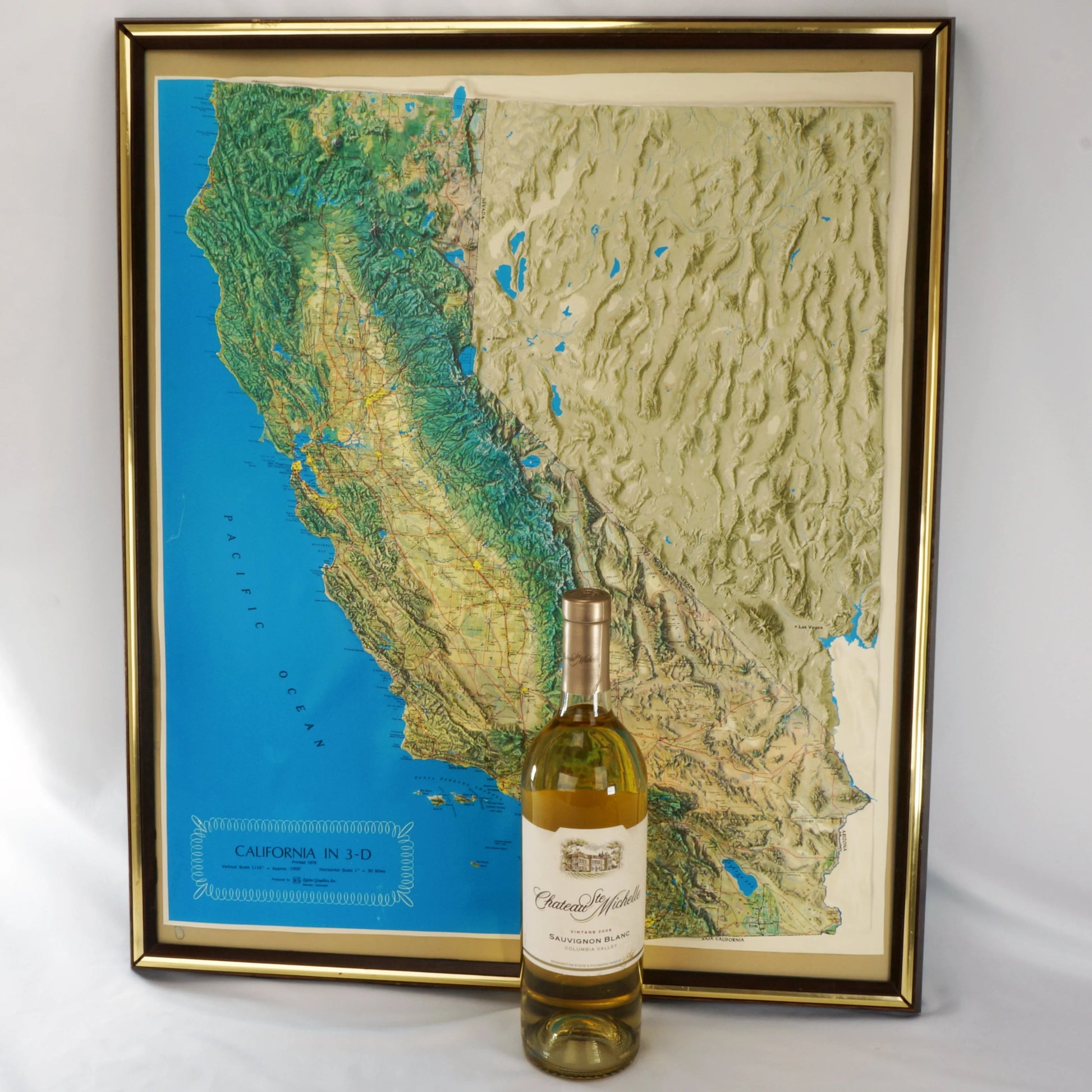 Framed 3 - D California Topographical Relief Map 1976 Kistler Graphics - Bear and Raven Antiques