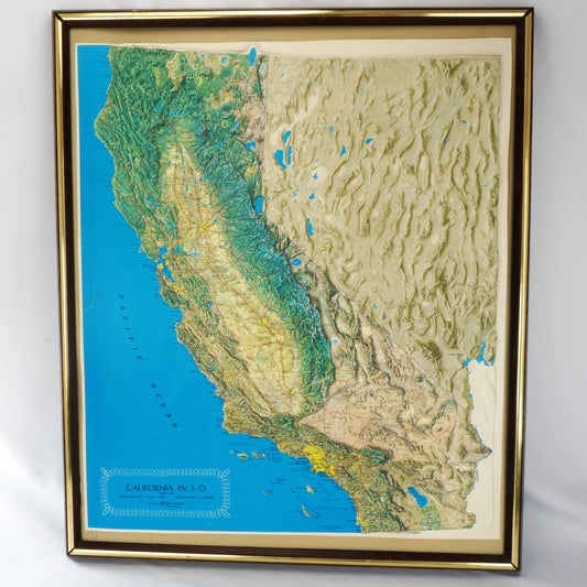 Framed 3 - D California Topographical Relief Map 1976 Kistler Graphics - Bear and Raven Antiques