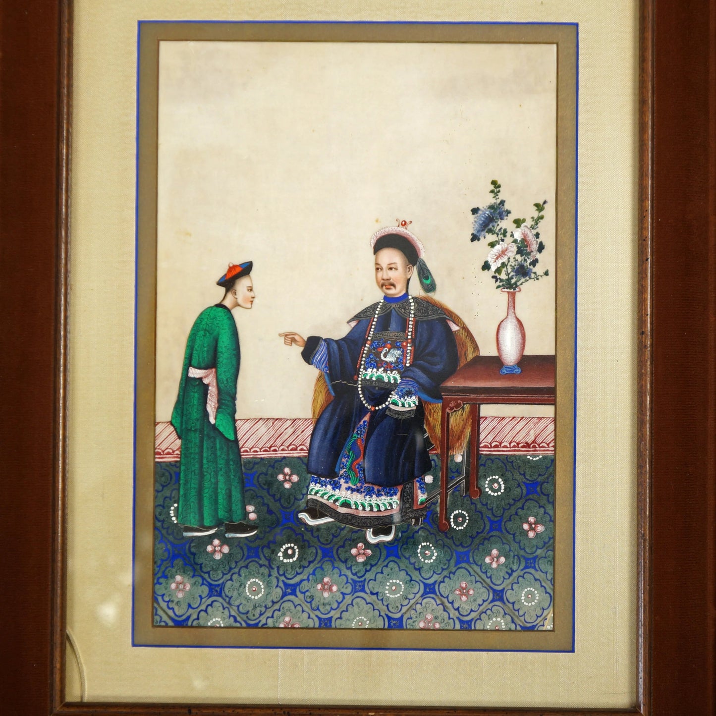 Framed Chinese Pith Painting Mandarin and Servant Early 19th Century - Bear and Raven Antiques