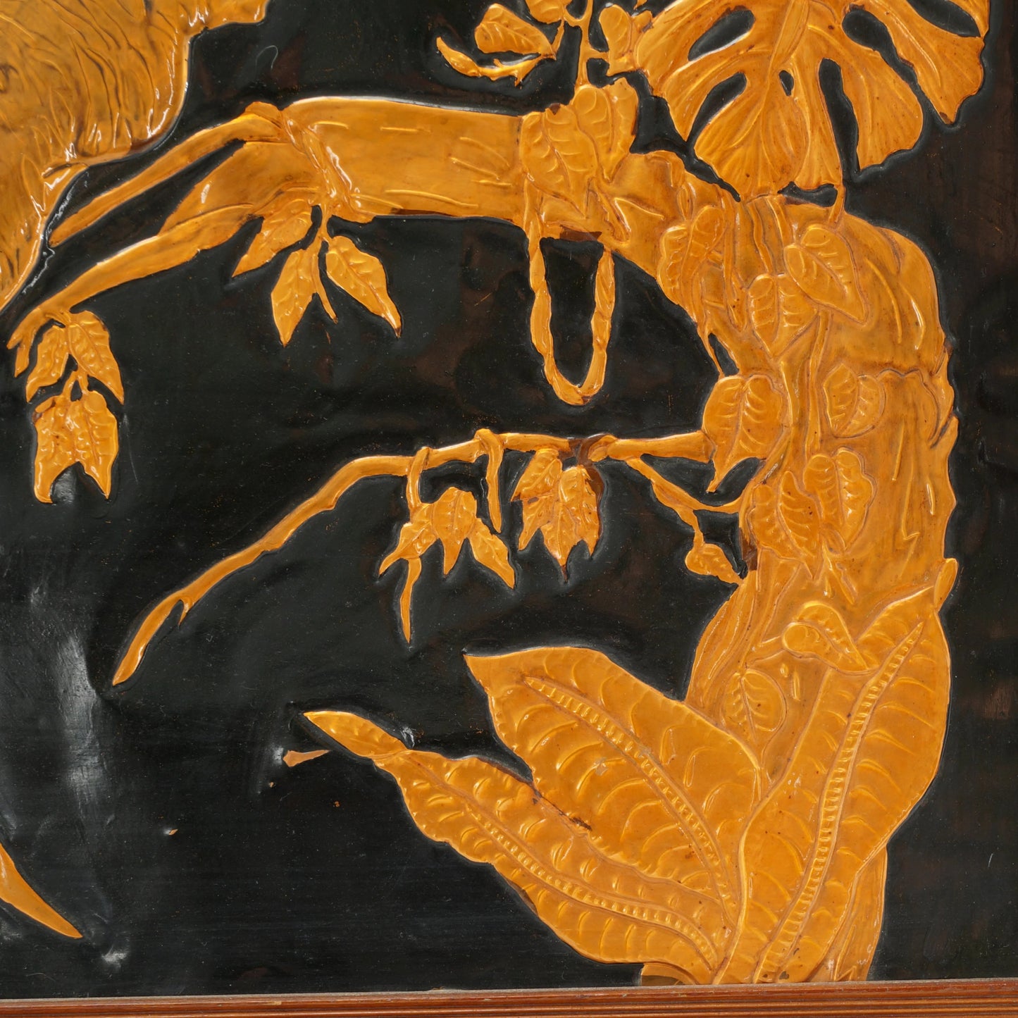 Framed Vintage Mid Century Copper Relief Tiger Split Leaf Philodendron Picture - Bear and Raven Antiques