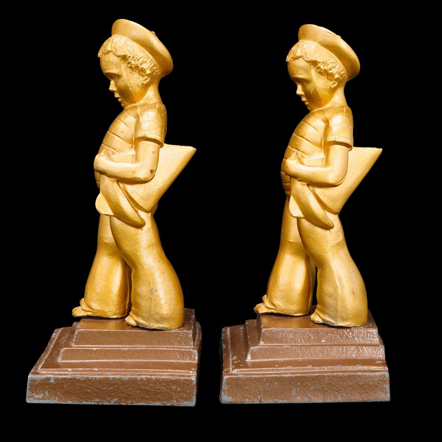 Frankart Sailor Boy Bookends Circa 1930 - Bear and Raven Antiques