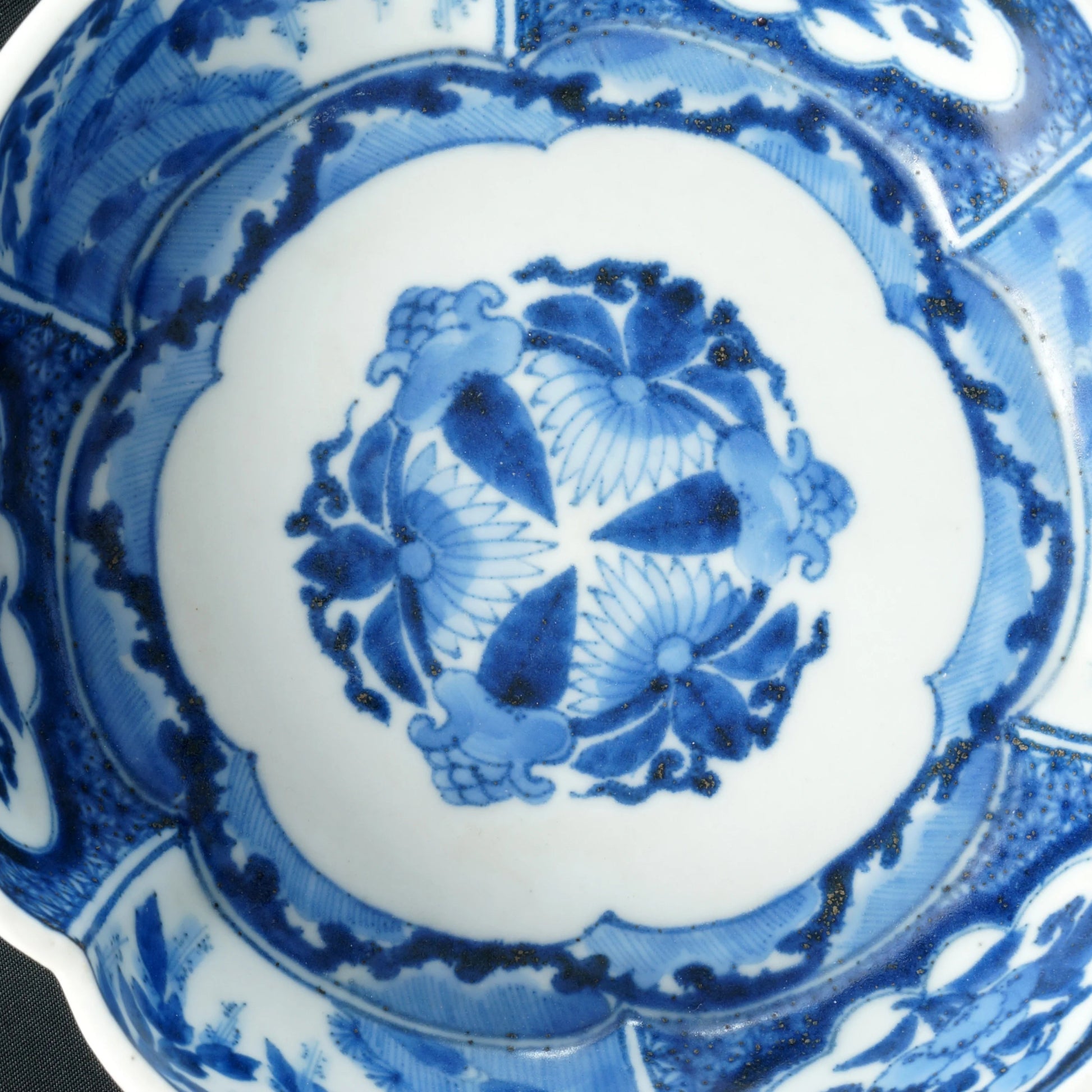 Japanese 19th C Blue and White Imari Lobed Bowl Chenghua Mark - Bear and Raven Antiques