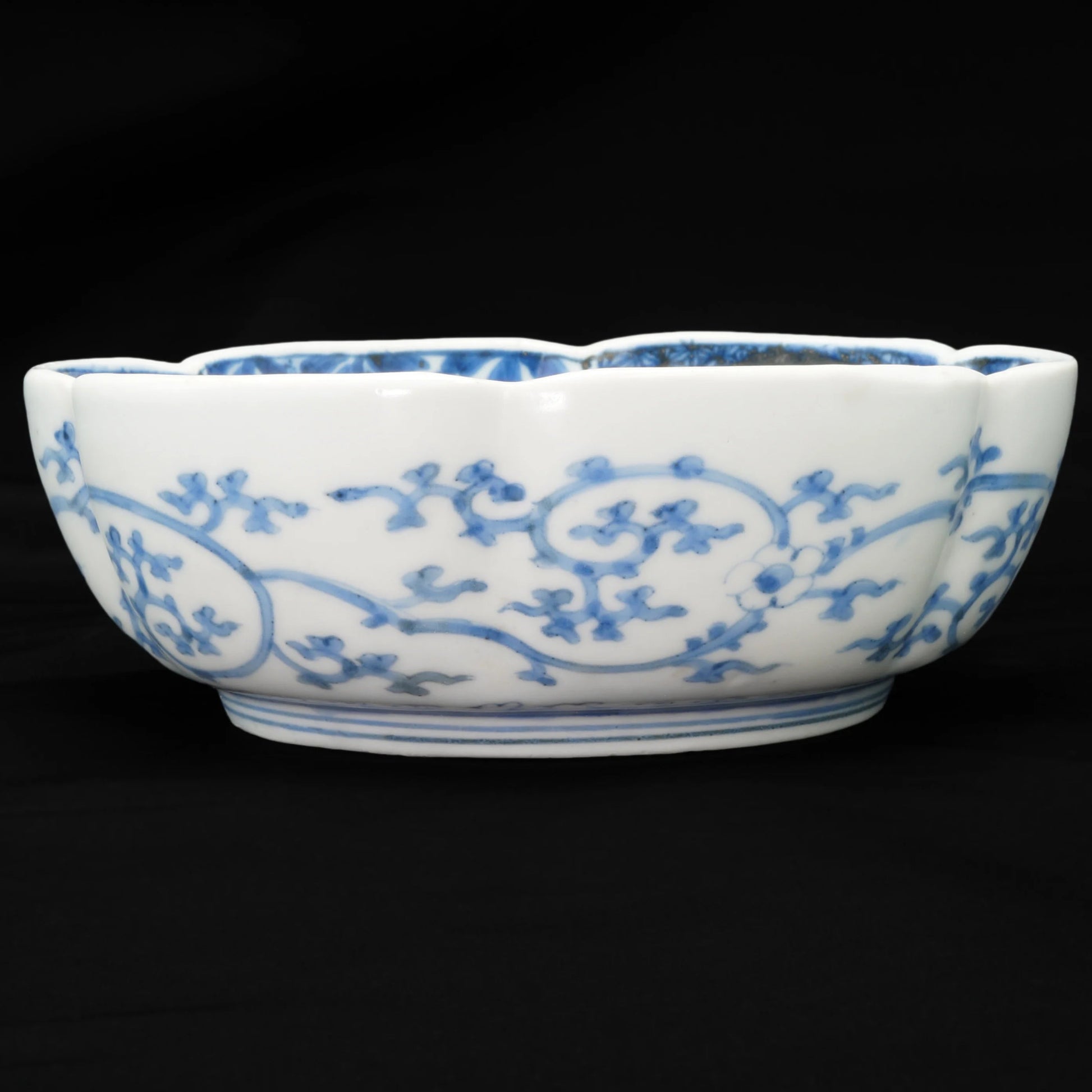 Japanese 19th C Blue and White Imari Lobed Bowl Chenghua Mark - Bear and Raven Antiques