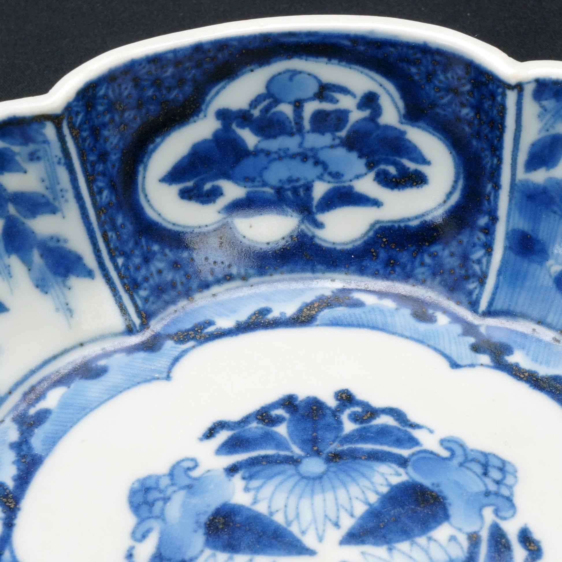 Japanese 19th C Blue and White Imari Lobed Bowl Chenghua Mark - Bear and Raven Antiques