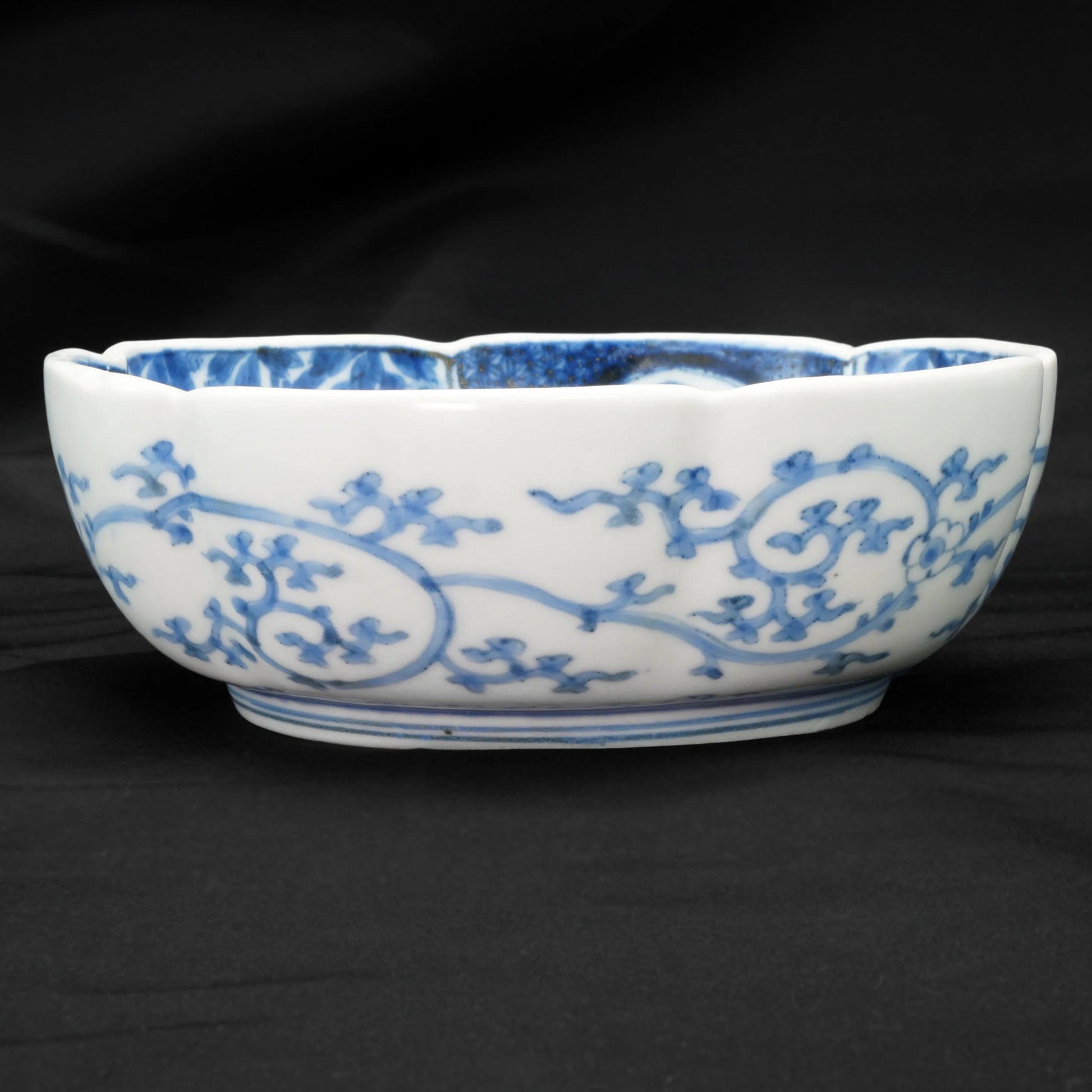 Japanese 19th C Blue and White Imari Lobed Bowl Chenghua Mark - Bear and Raven Antiques