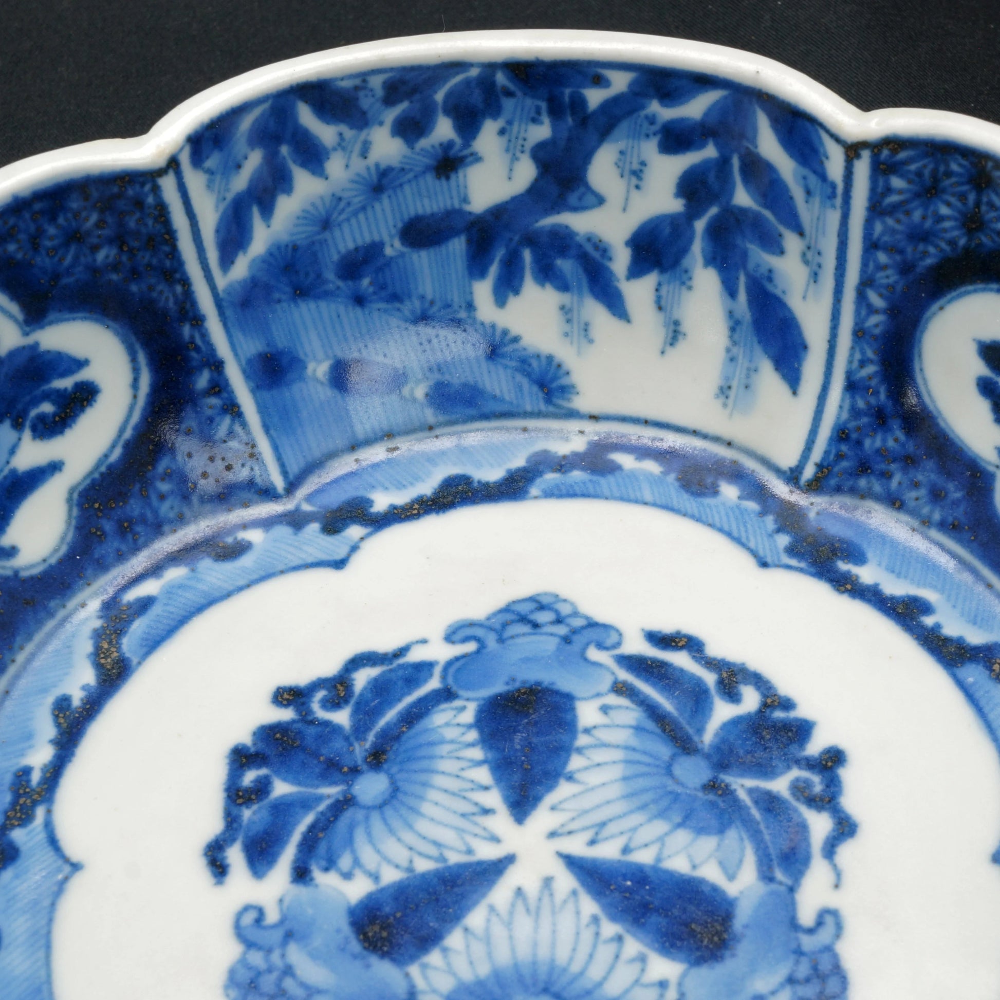 Japanese 19th C Blue and White Imari Lobed Bowl Chenghua Mark - Bear and Raven Antiques