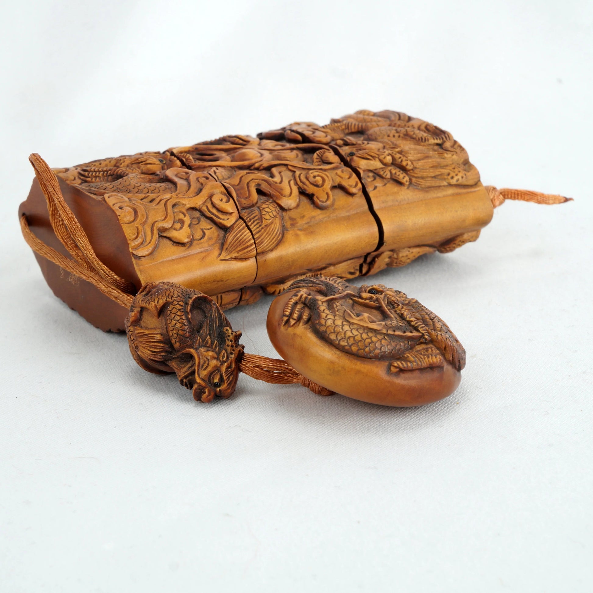 Japanese Dragon Inro Ojime Netsuke Hand Carved Signed - Bear and Raven Antiques