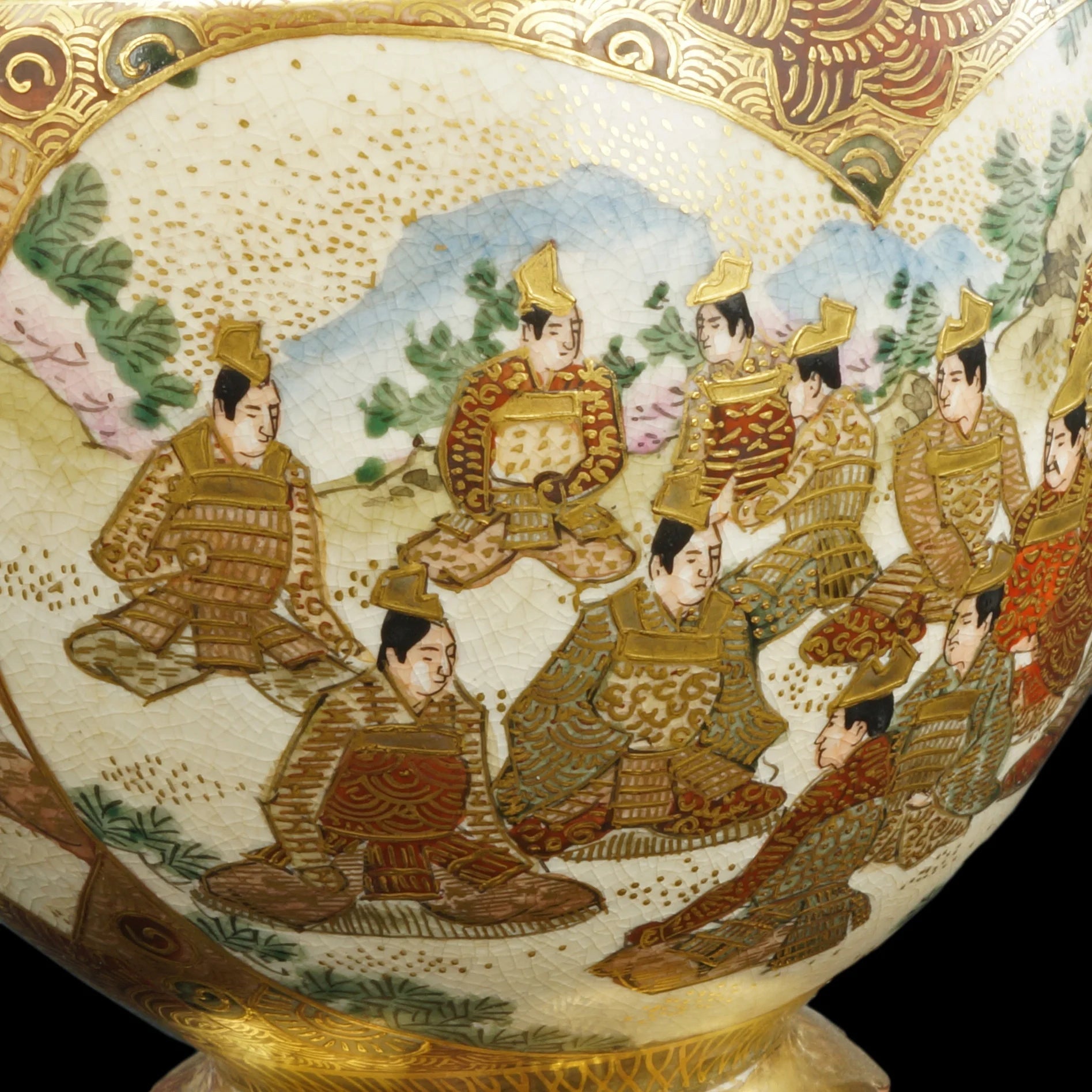 Japanese Meiji Satsuma Koro with Warriors, Women and Children - Bear and Raven Antiques