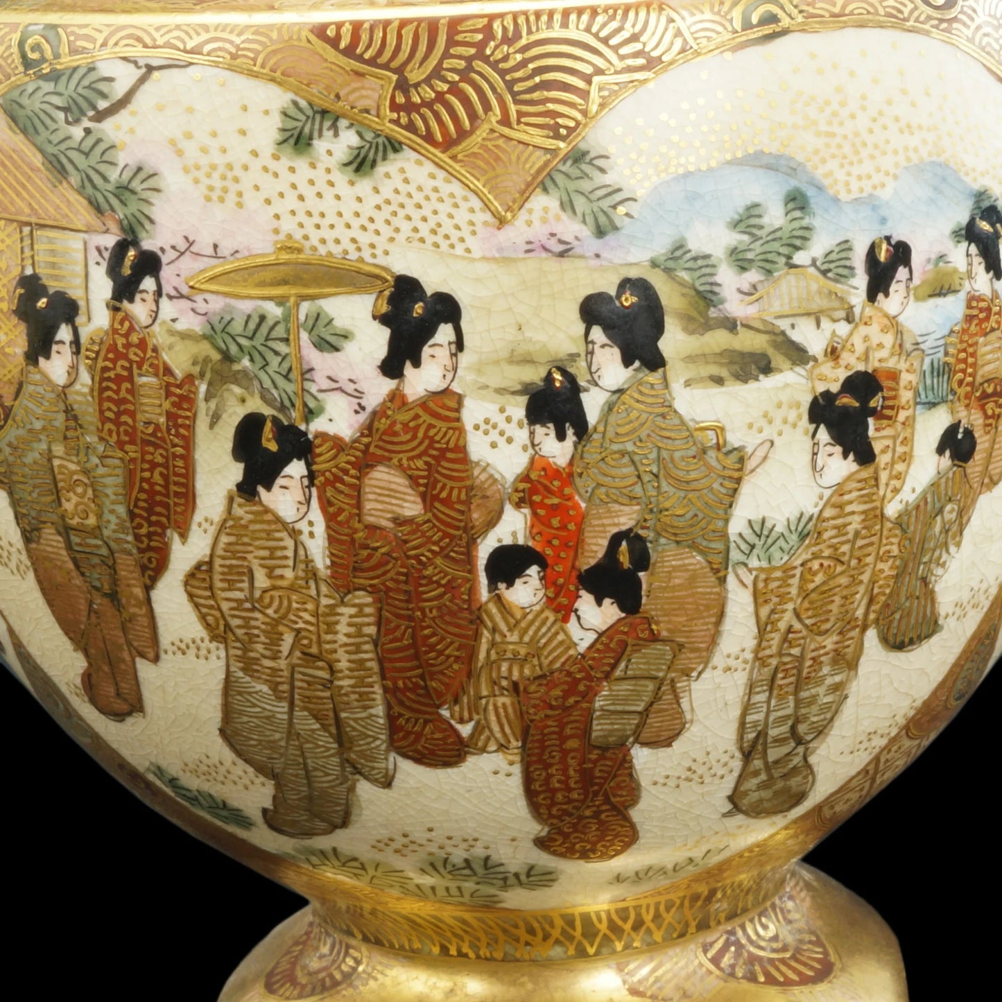 Japanese Meiji Satsuma Koro with Warriors, Women and Children - Bear and Raven Antiques