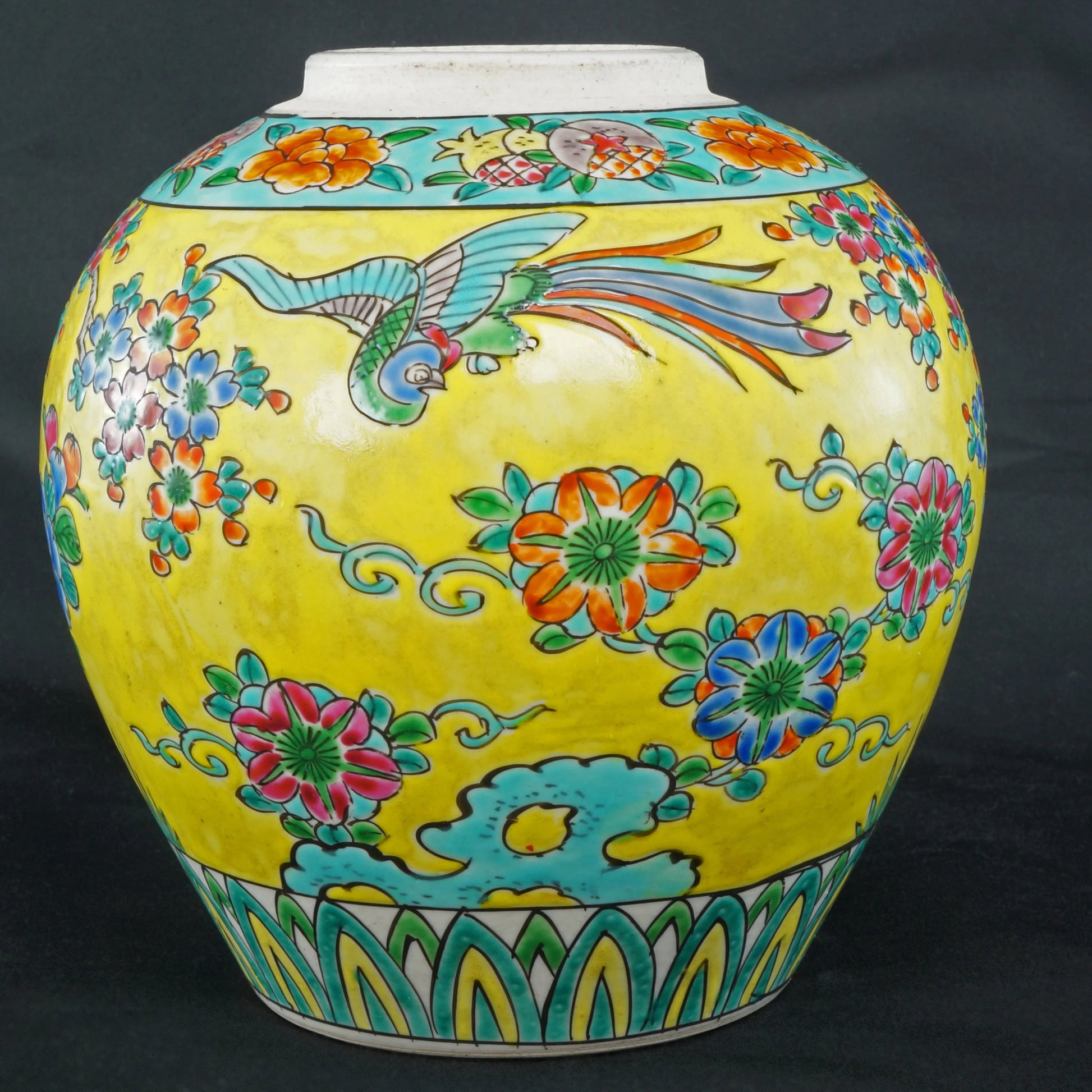 Japanese Polychrome Jar Pheasant and Phoenix Circa 1930 - Bear and Raven Antiques