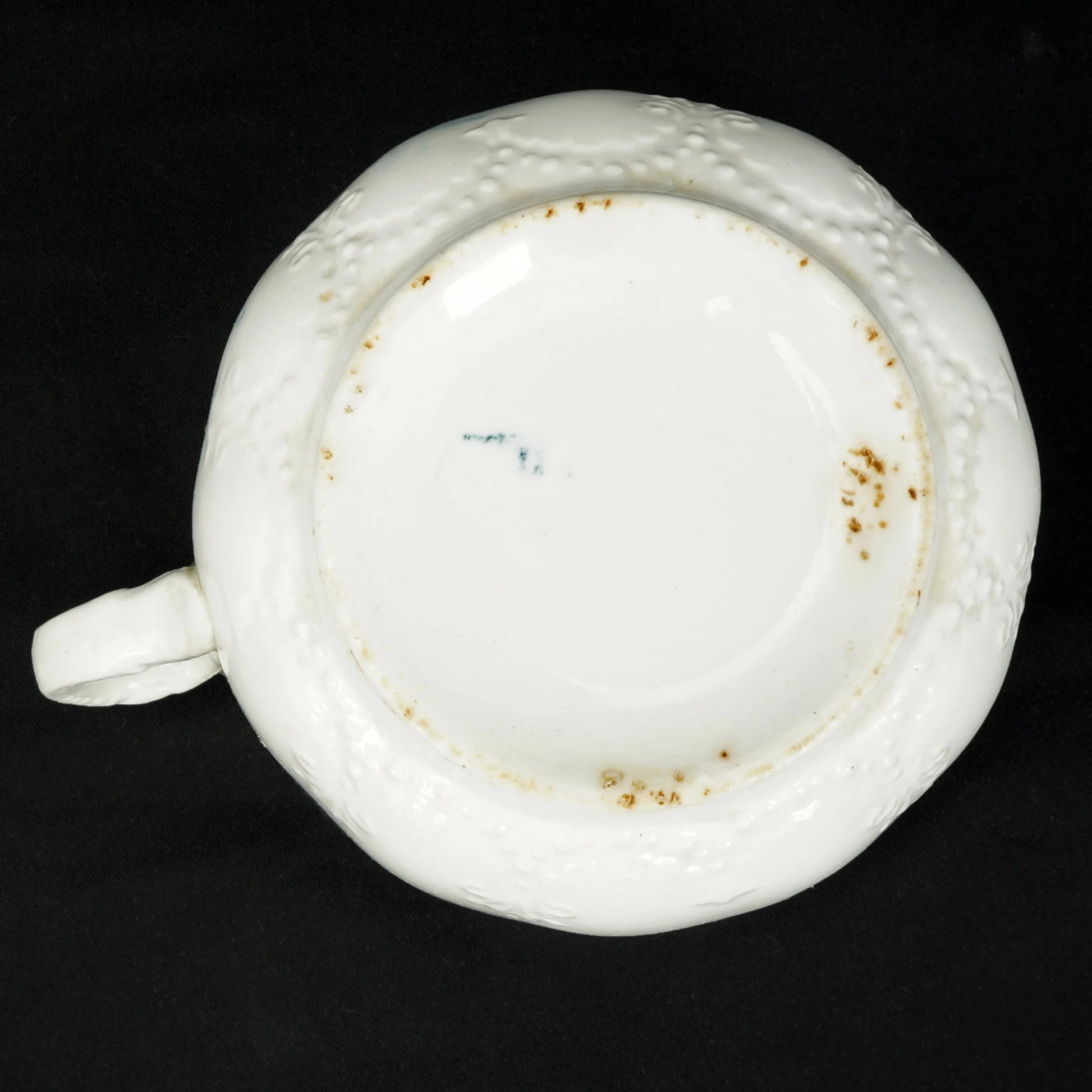 Large Antique Molded Staffordshire Transferware Teacup and Saucer - Bear and Raven Antiques