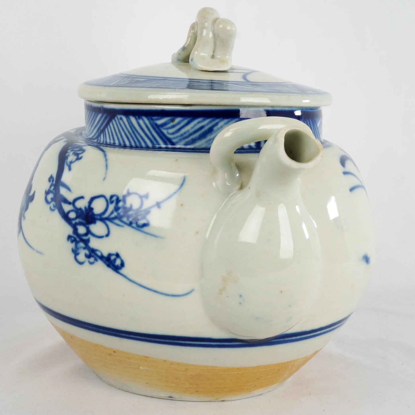 Large Chinese Blue And White Porcelain Floral Tea Pot C. 1900 - Bear and Raven Antiques