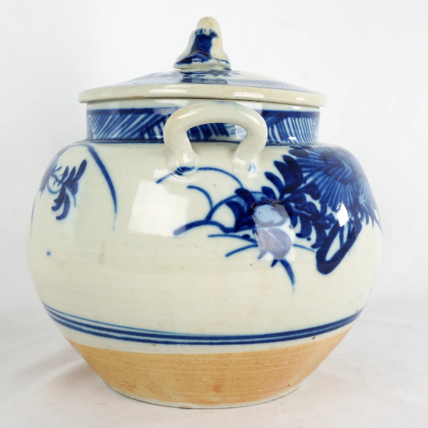 Large Chinese Blue And White Porcelain Floral Tea Pot C. 1900 - Bear and Raven Antiques