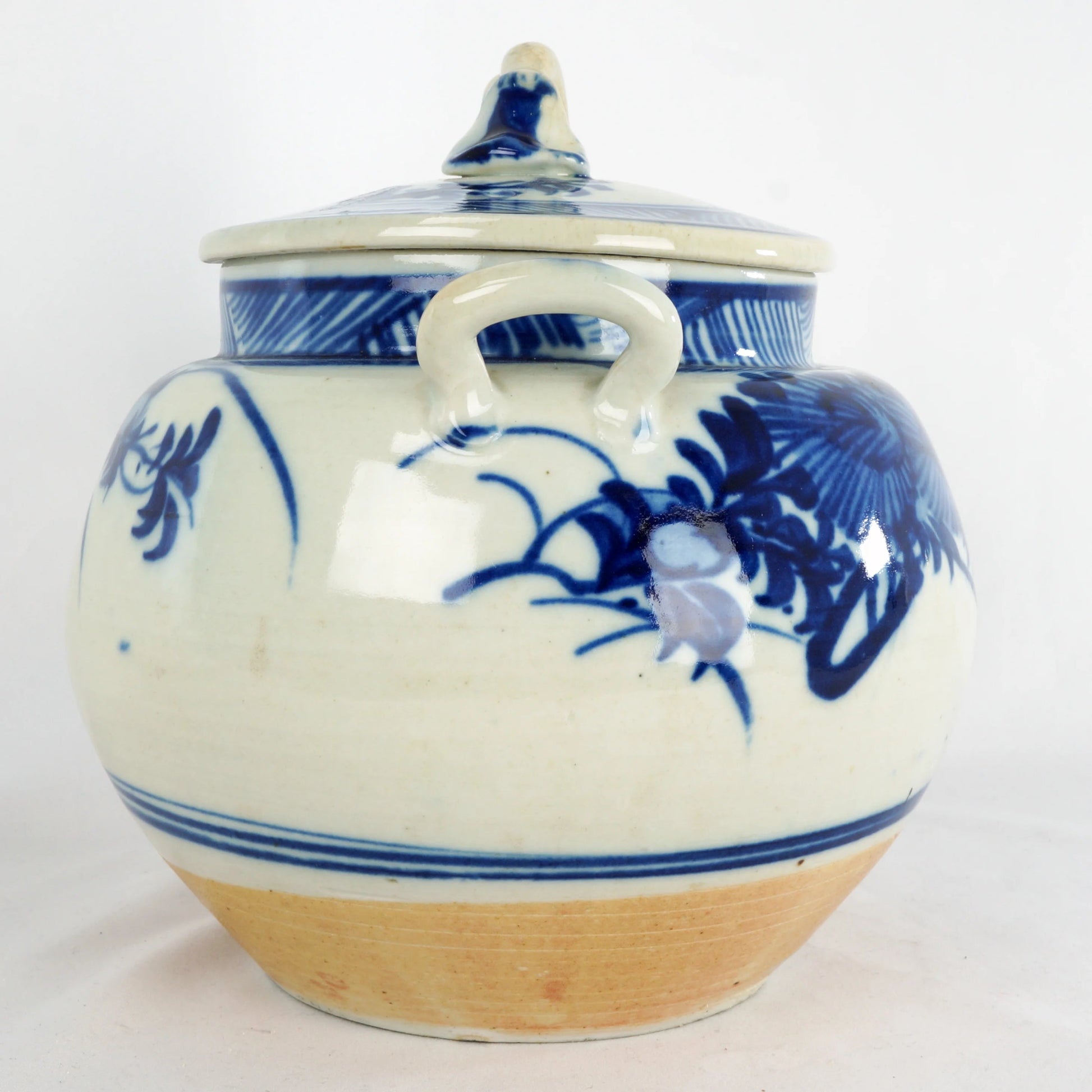 Large Chinese Blue And White Porcelain Floral Tea Pot C. 1900 - Bear and Raven Antiques