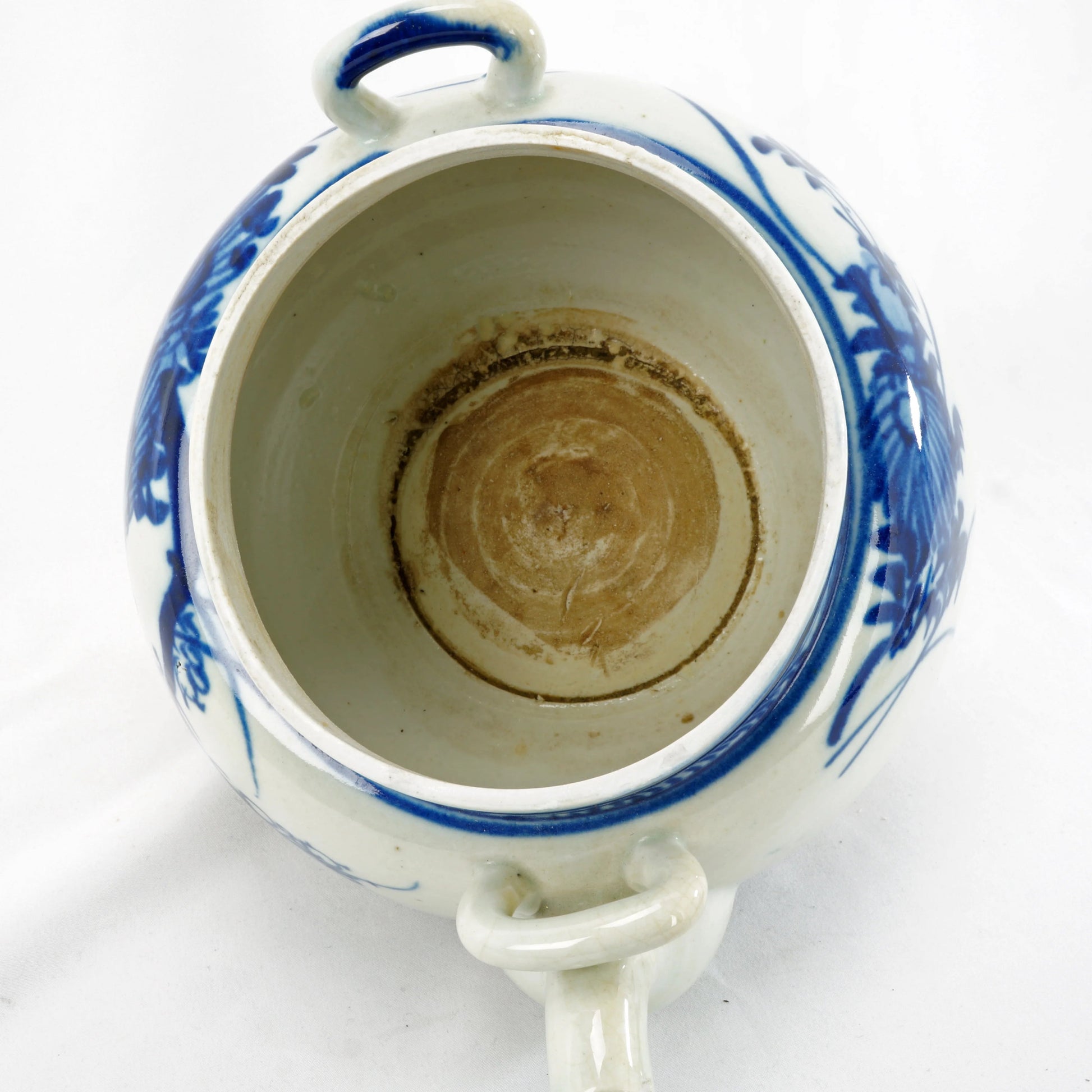 Large Chinese Blue And White Porcelain Floral Tea Pot C. 1900 - Bear and Raven Antiques