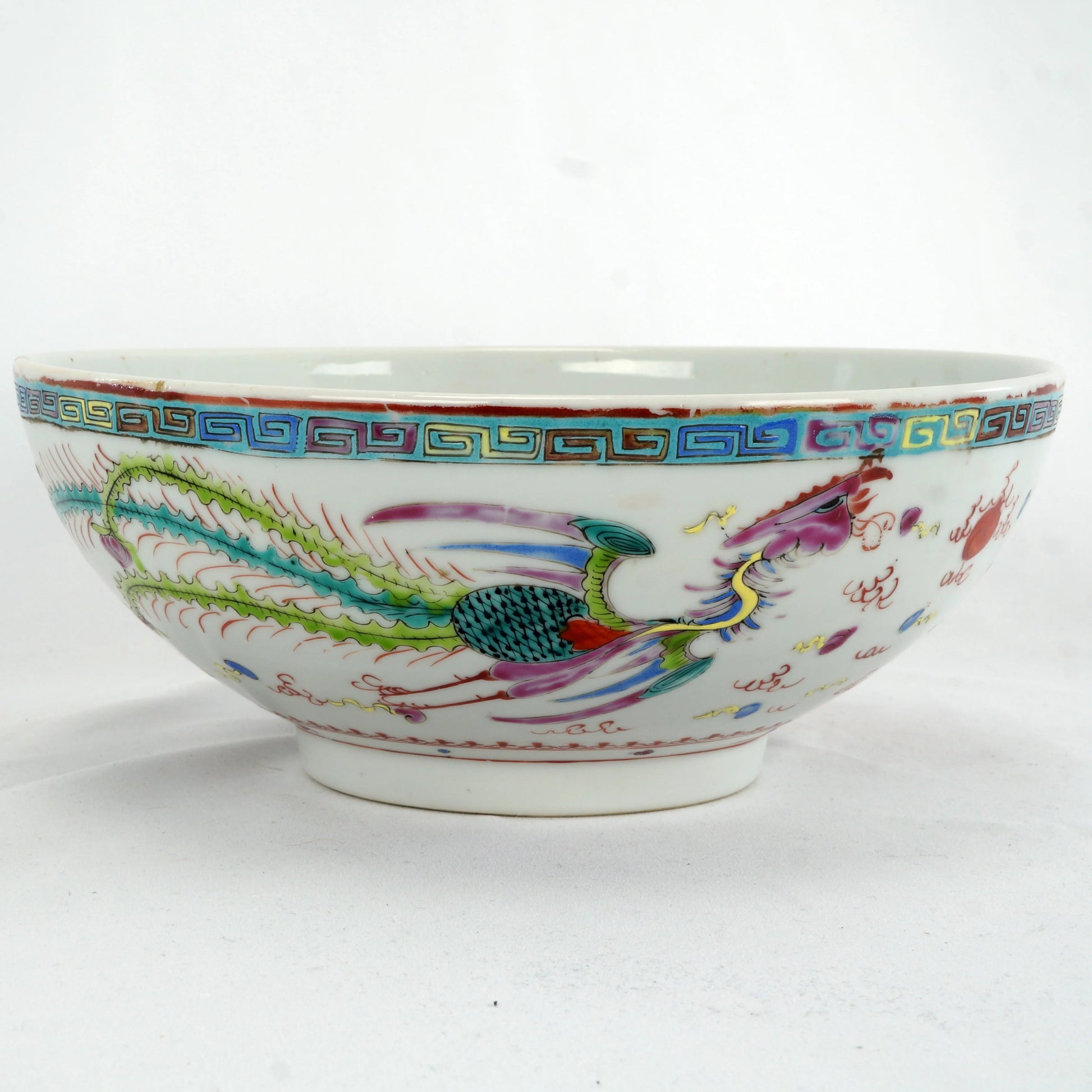 Large Chinese Polychrome Dragon Bowl Late Qing Republic - Bear and Raven Antiques