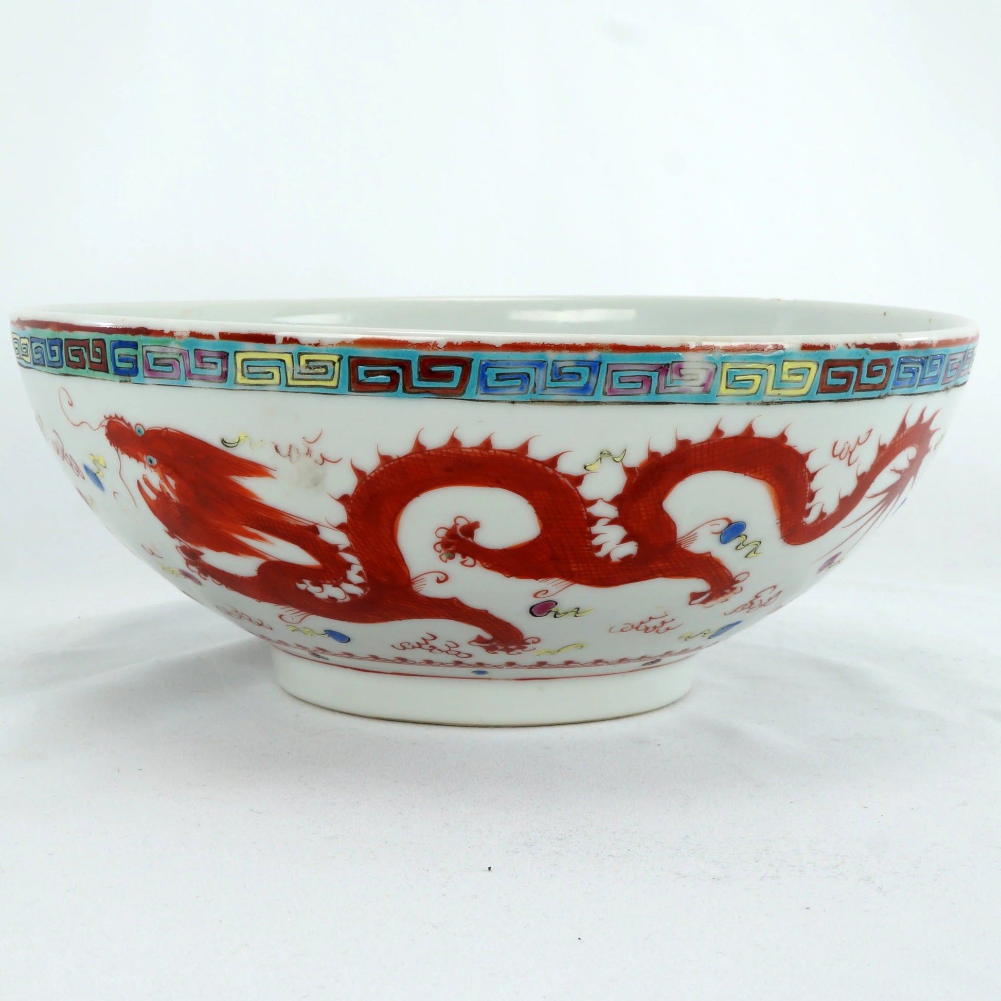 Large Chinese Polychrome Dragon Bowl Late Qing Republic - Bear and Raven Antiques