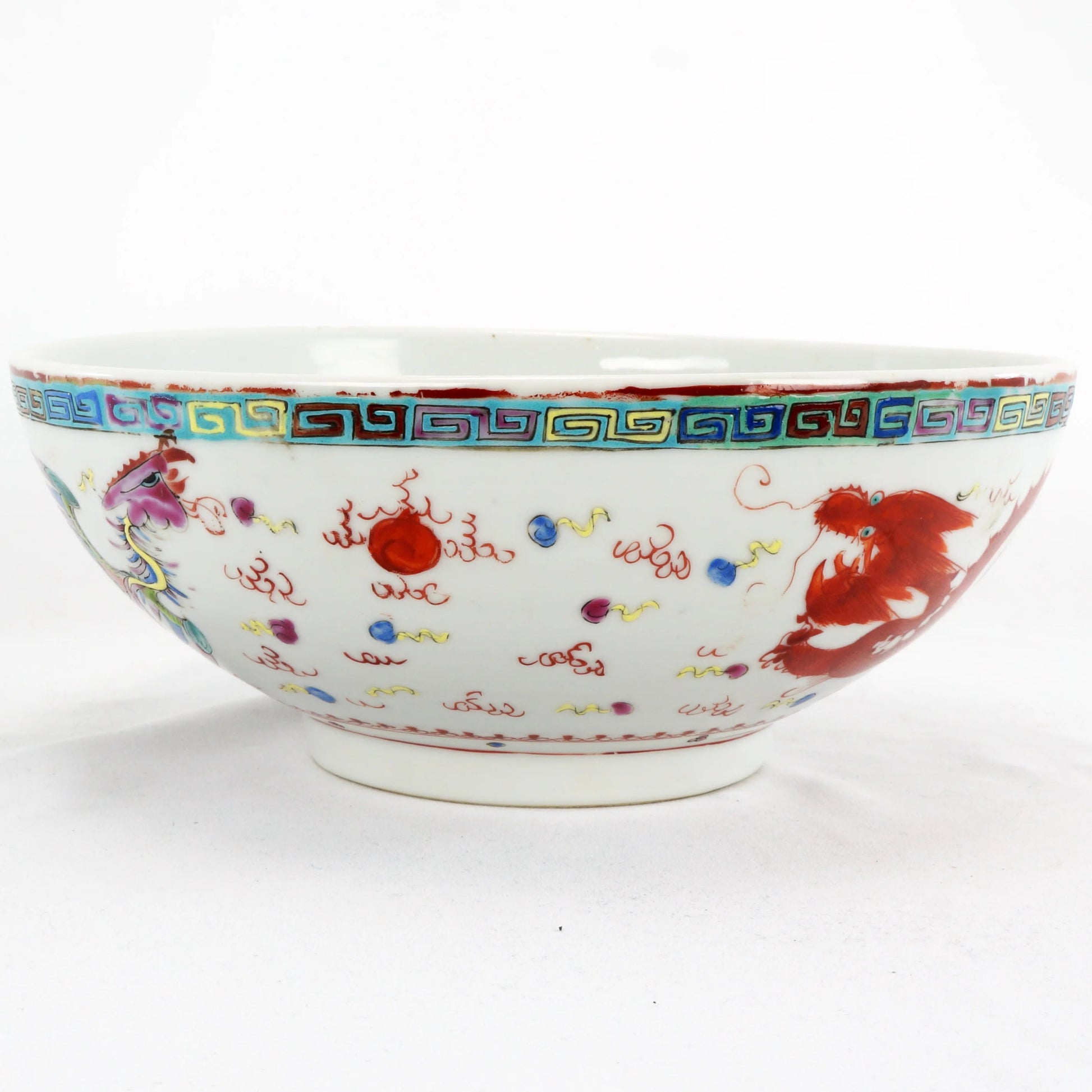 Large Chinese Polychrome Dragon Bowl Late Qing Republic - Bear and Raven Antiques