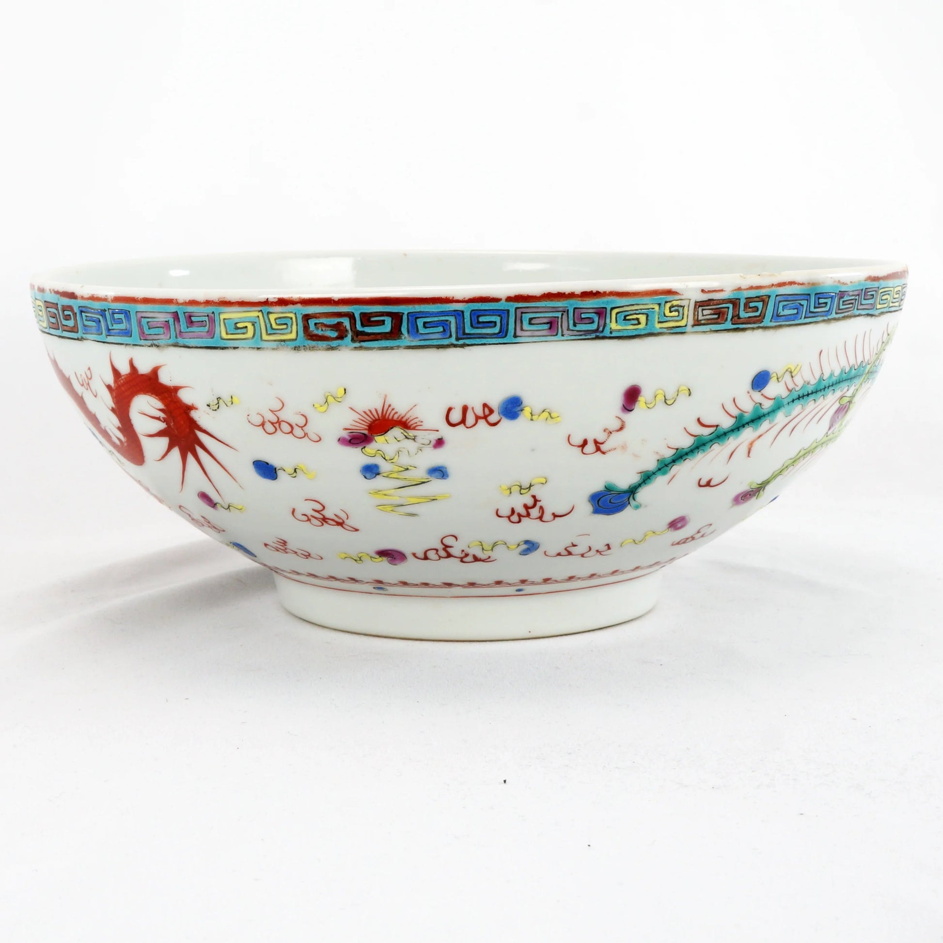 Large Chinese Polychrome Dragon Bowl Late Qing Republic - Bear and Raven Antiques