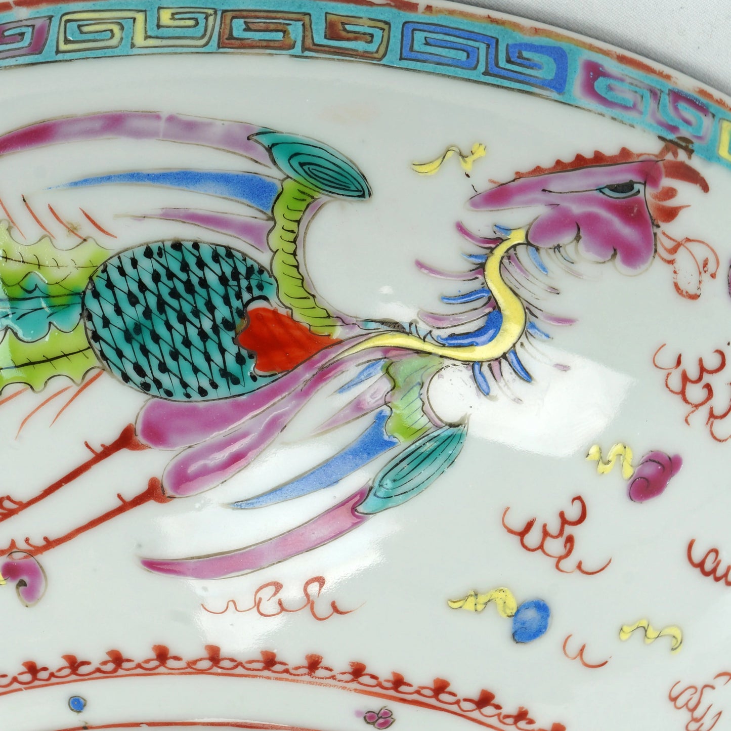 Large Chinese Polychrome Dragon Bowl Late Qing Republic - Bear and Raven Antiques