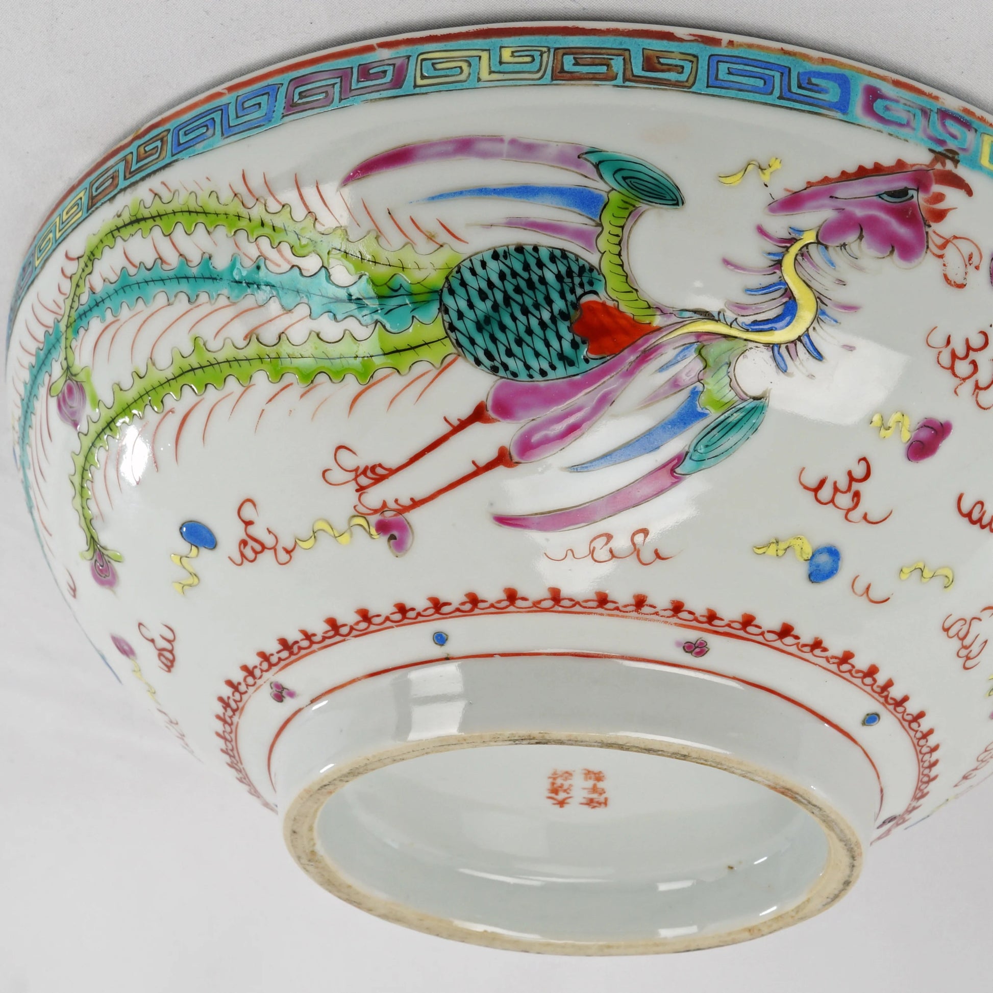 Large Chinese Polychrome Dragon Bowl Late Qing Republic - Bear and Raven Antiques