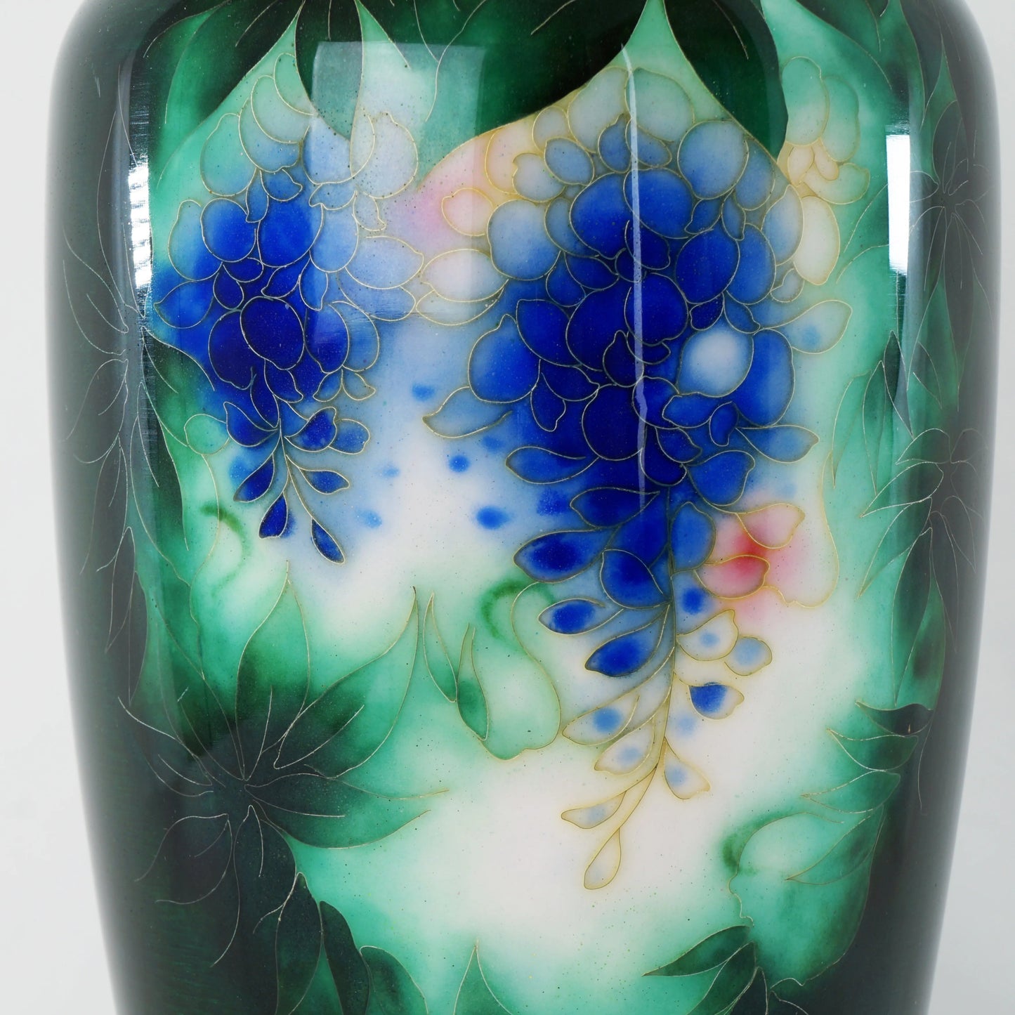 Large Japanese Cloisonne Vase Wisteria Motif c 1960 - Bear and Raven Antiques