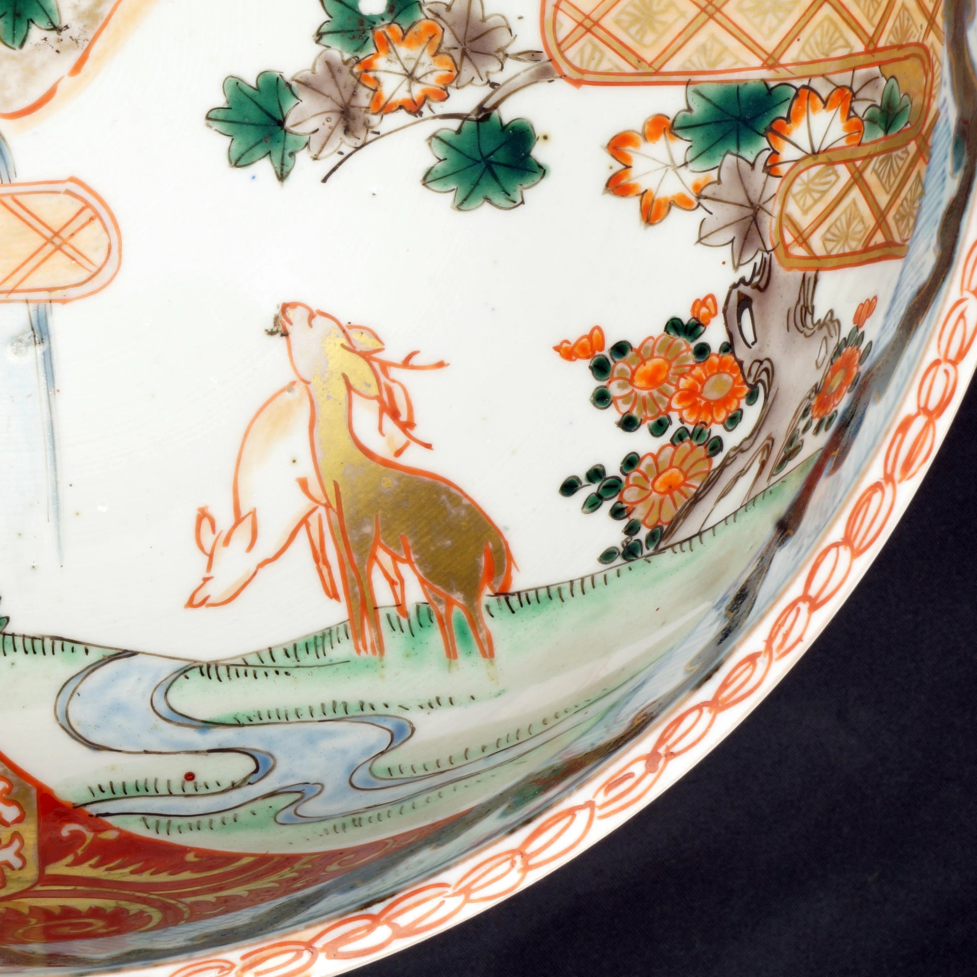 Large Japanese Imari Bowl Deer Design Meiji Period 19th Century - Bear and Raven Antiques