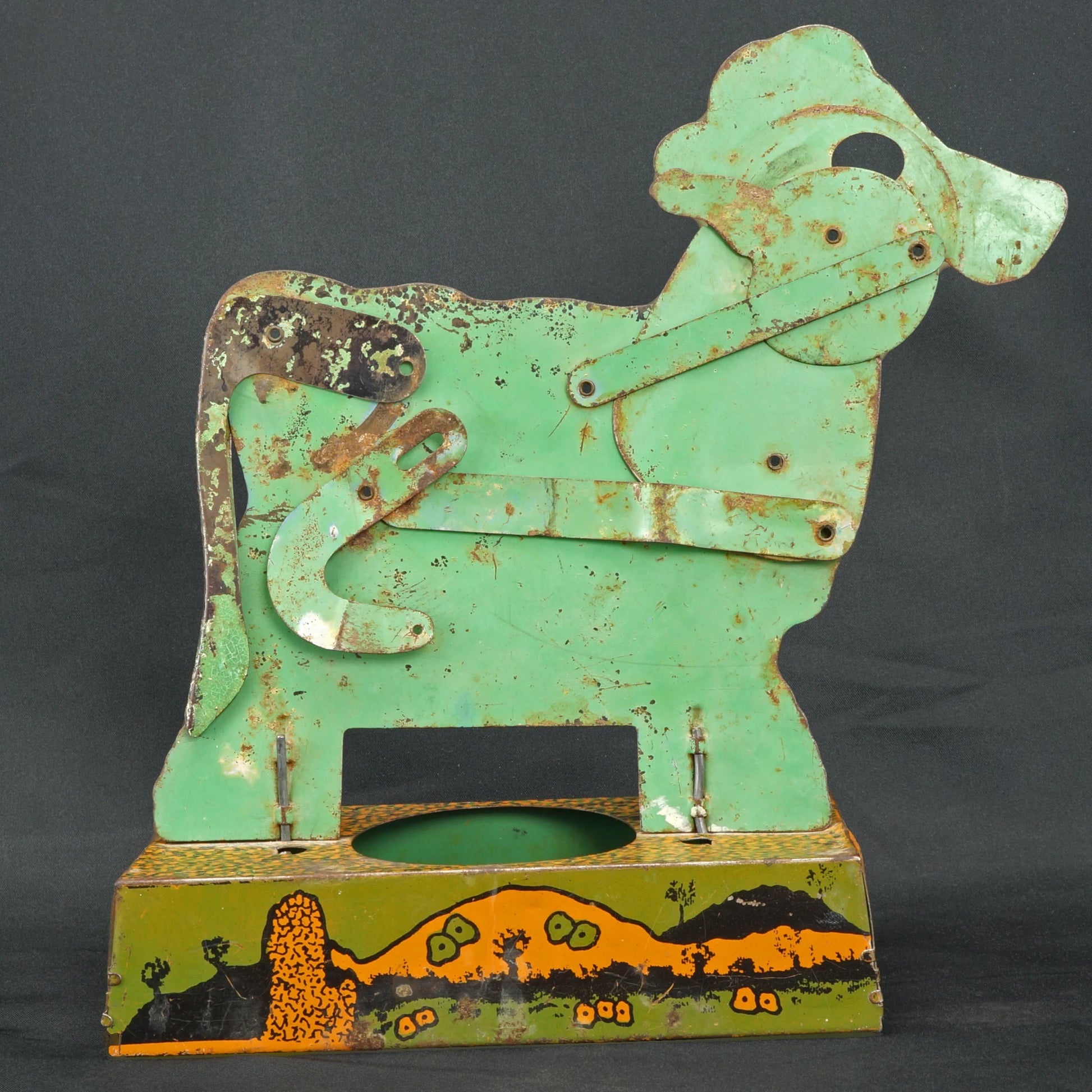 Lithographed Tin Mechanical Bossy Moo Cow Toy Circa 1930's - Bear and Raven Antiques