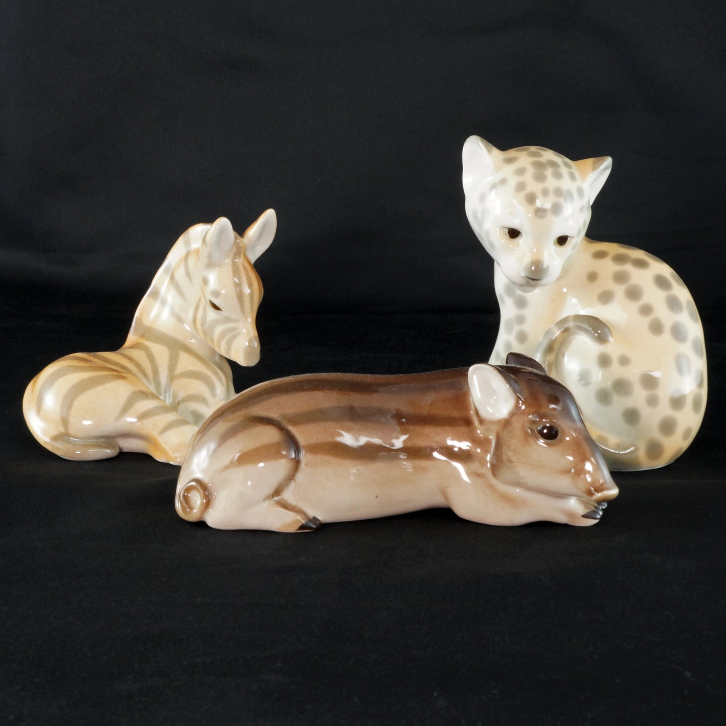 Lomonosov Soviet Union Set Leopard, Zebra, Tapir Porcelain Figurines 1970’s - Bear and Raven Antiques