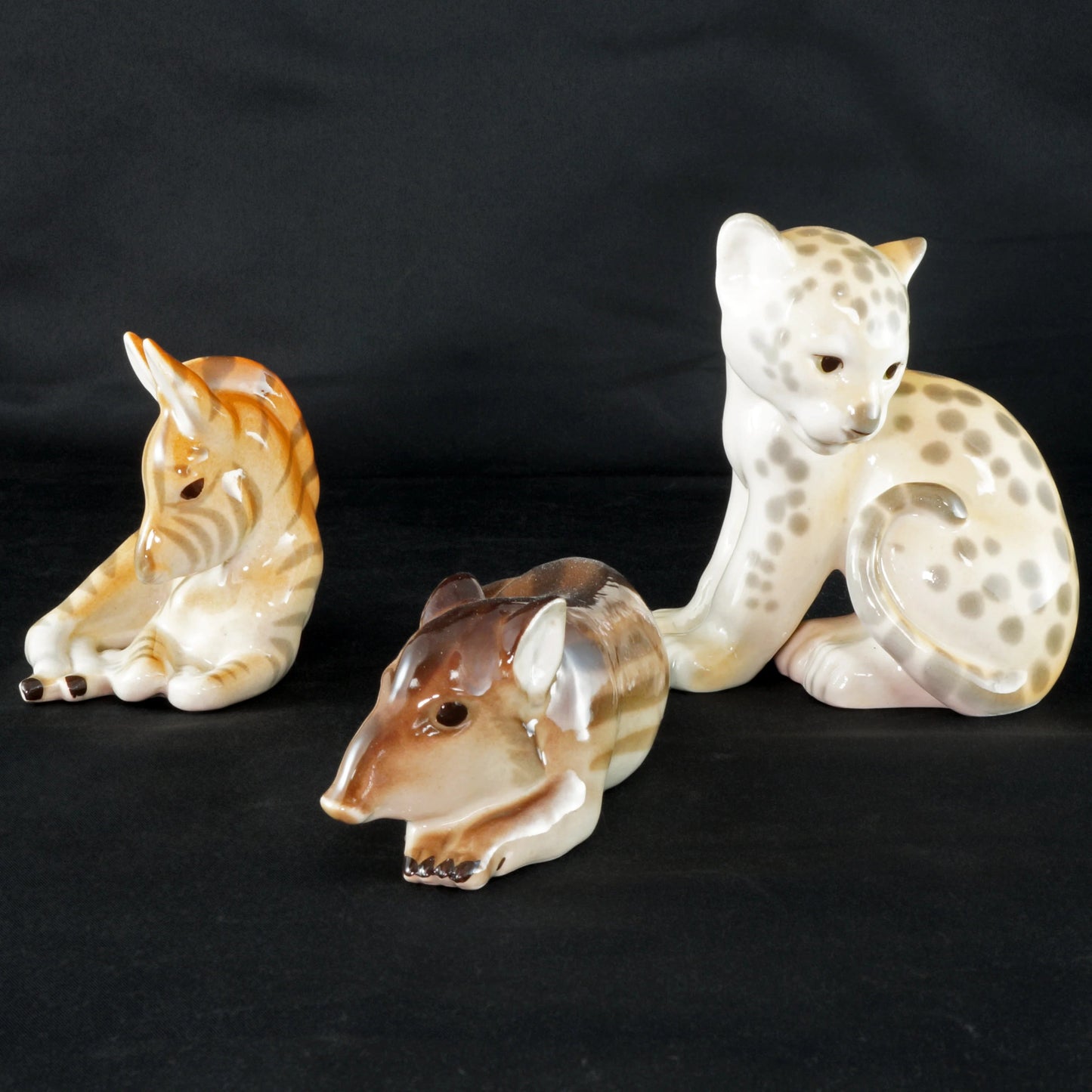 Lomonosov Soviet Union Set Leopard, Zebra, Tapir Porcelain Figurines 1970’s - Bear and Raven Antiques