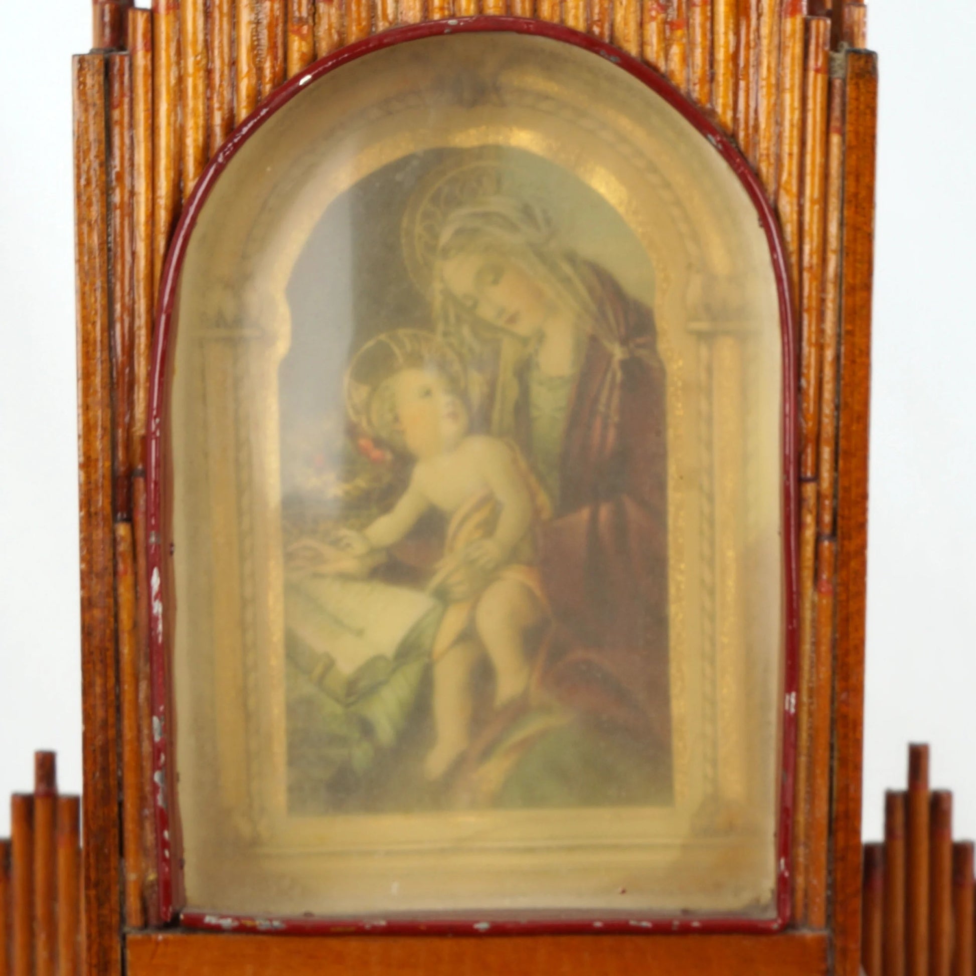 Matchstick Tramp Art Catholic Shrine Madonna and Child Circa 1920 - Bear and Raven Antiques