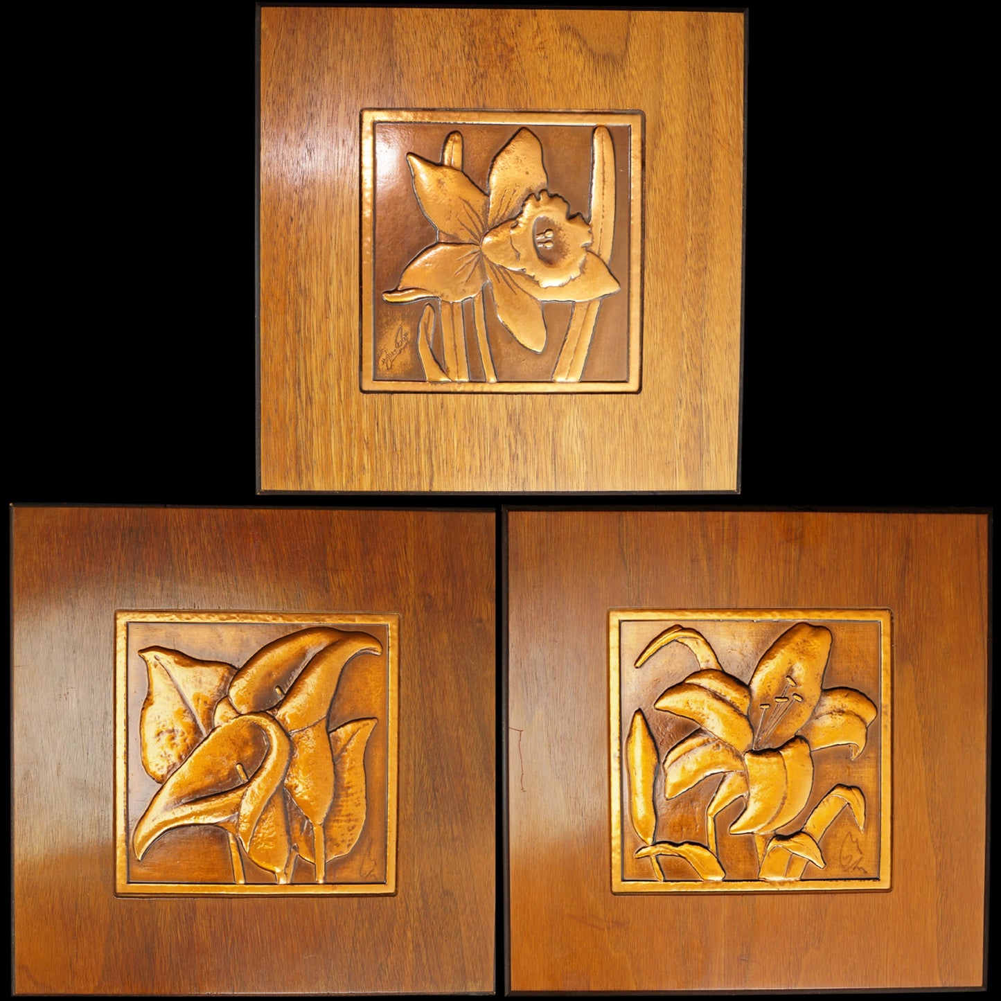 Mid Century Copper Flower Pictures Bruce Fox - Set of Three - Bear and Raven Antiques