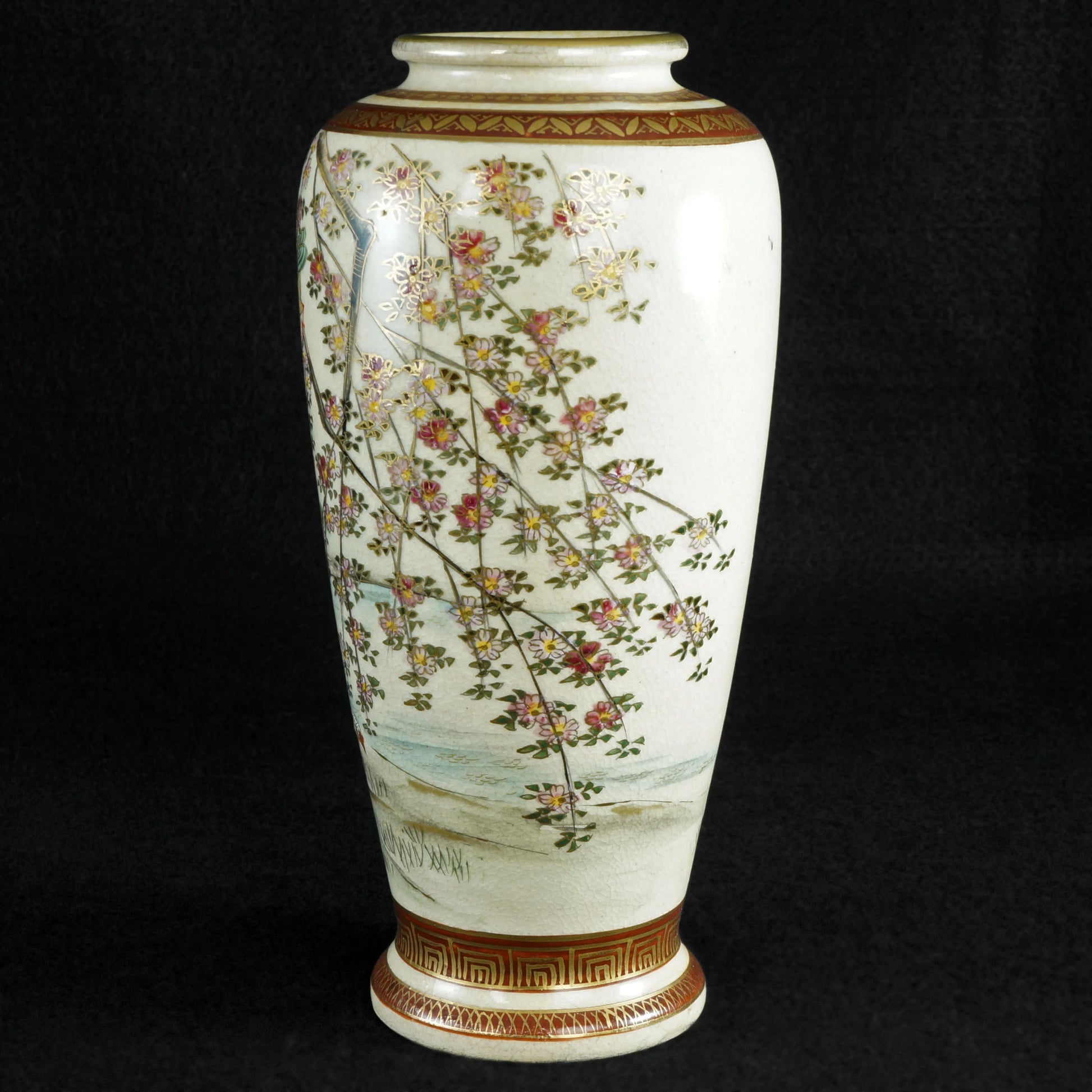 Mid Century Japanese Satsuma Cherry Blossom Vase Circa 1950 - Bear and Raven Antiques