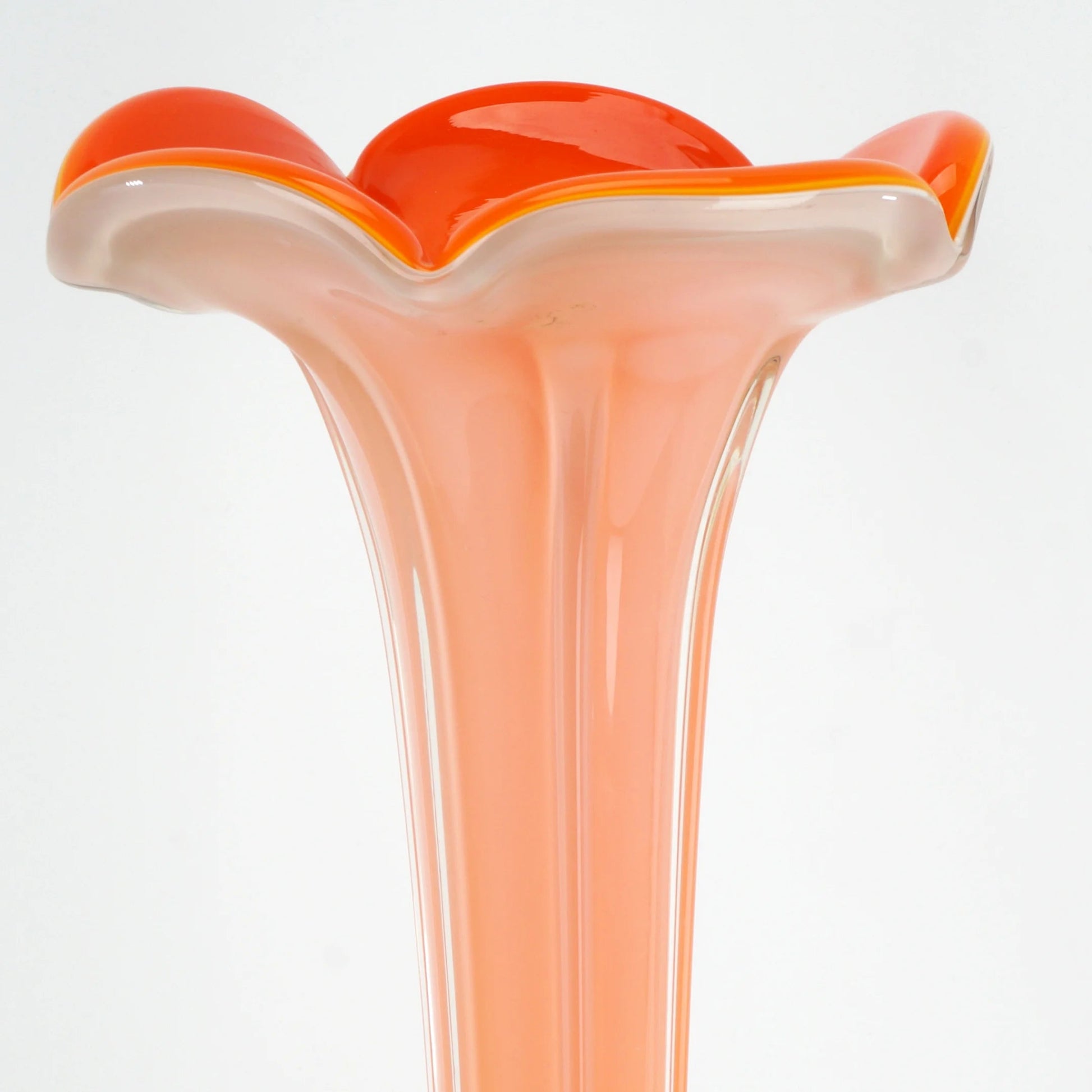 Mid Century Tall Orange Cased Glass Trumpet Vase - Bear and Raven Antiques