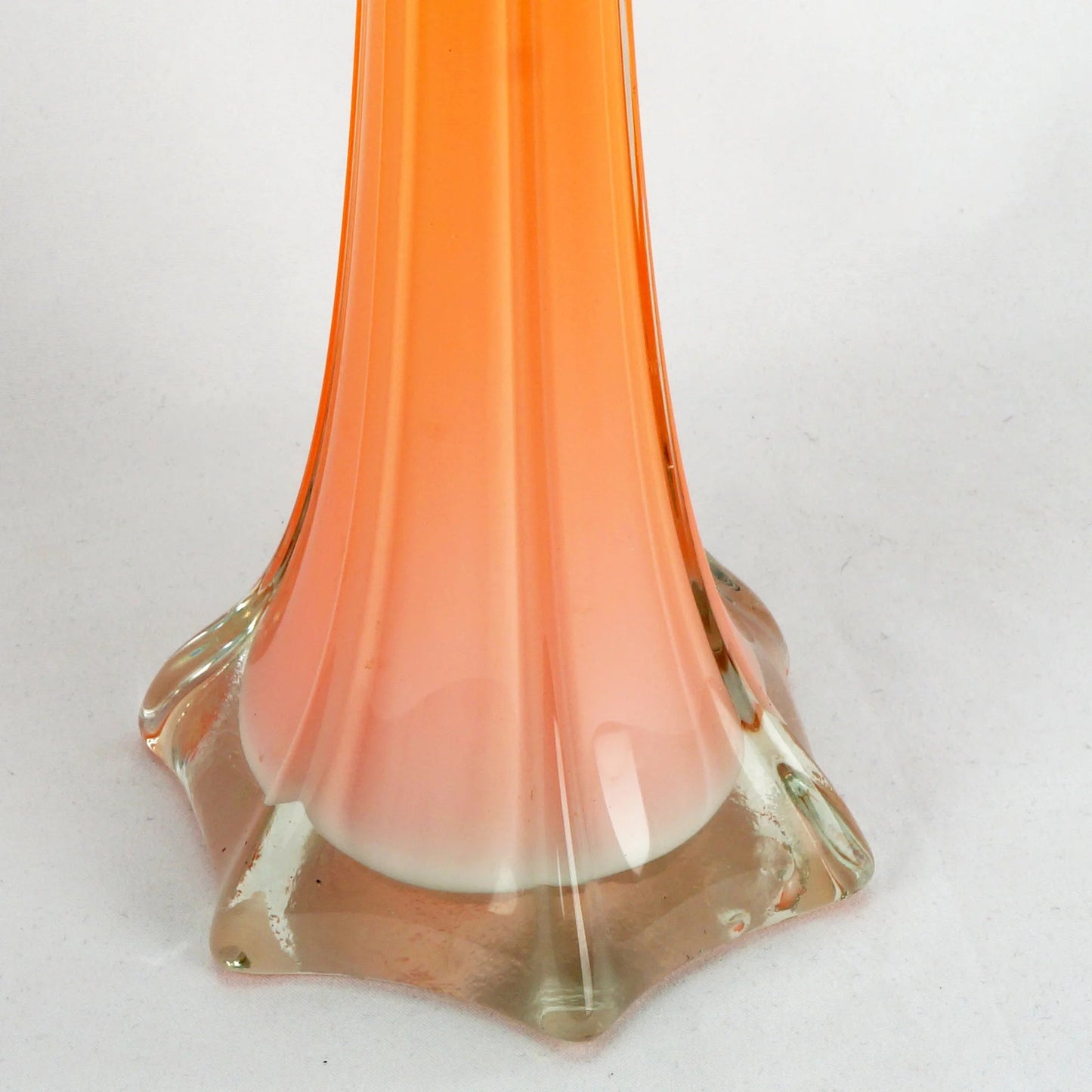 Mid Century Tall Orange Cased Glass Trumpet Vase - Bear and Raven Antiques