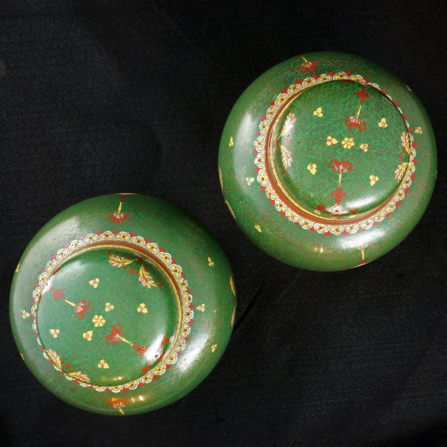 Pair Chinese Green Cloisonné Lidded Jars Circa 1900 - Bear and Raven Antiques