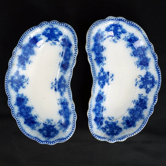Pair Flow Blue Bone Dish W.H. Grindley & Co. CLARENCE Pattern c1890 - Bear and Raven Antiques