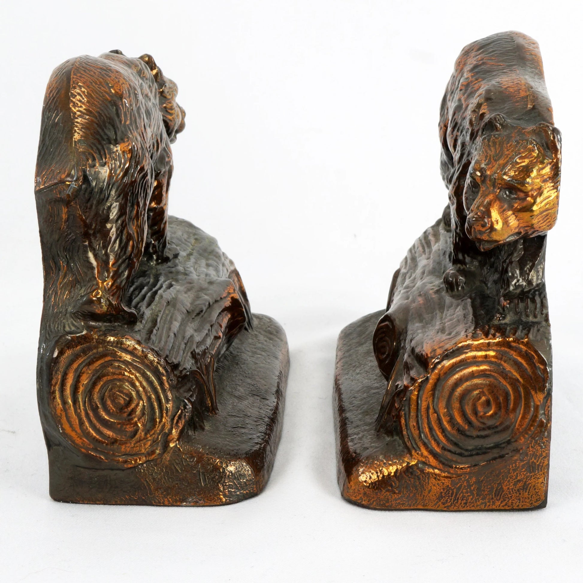 Pair of Bear on Log Bookends Dodge 1940's - Bear and Raven Antiques