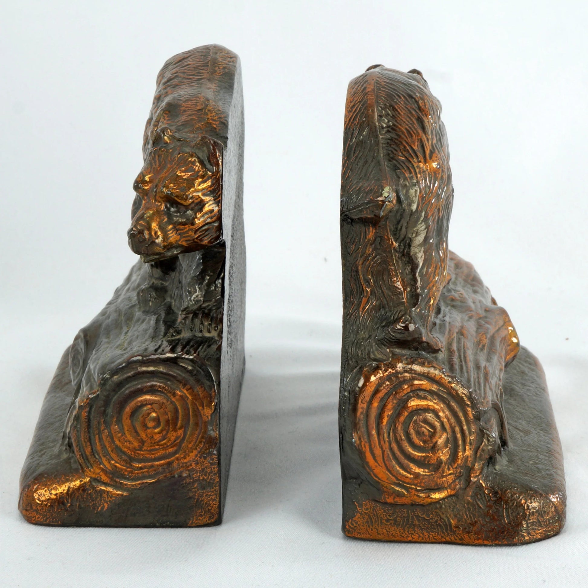 Pair of Bear on Log Bookends Dodge 1940's - Bear and Raven Antiques