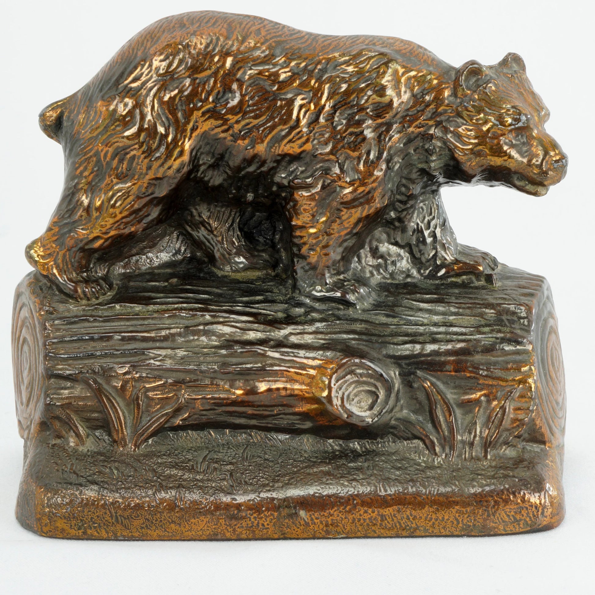 Pair of Bear on Log Bookends Dodge 1940's - Bear and Raven Antiques