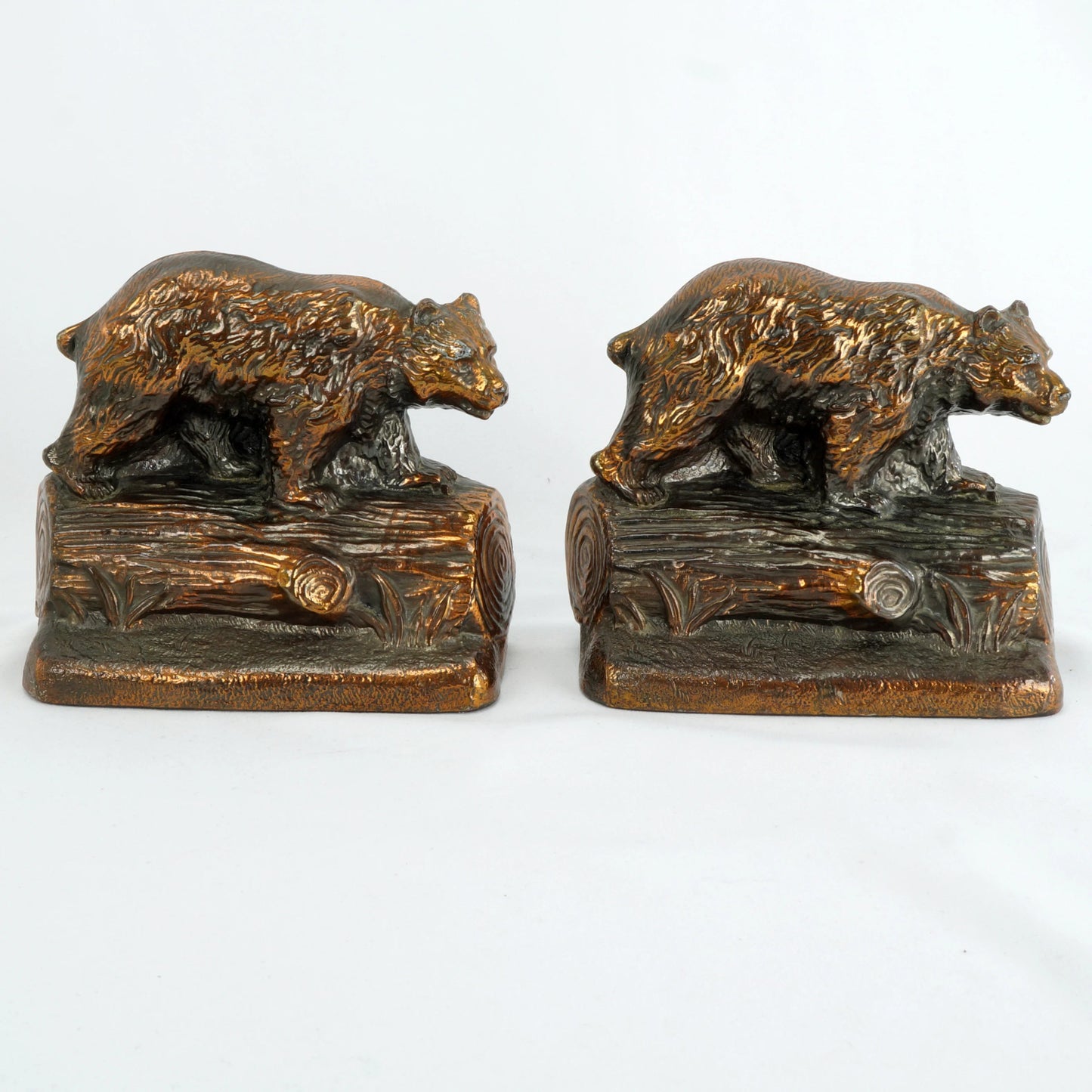 Pair of Bear on Log Bookends Dodge 1940's - Bear and Raven Antiques