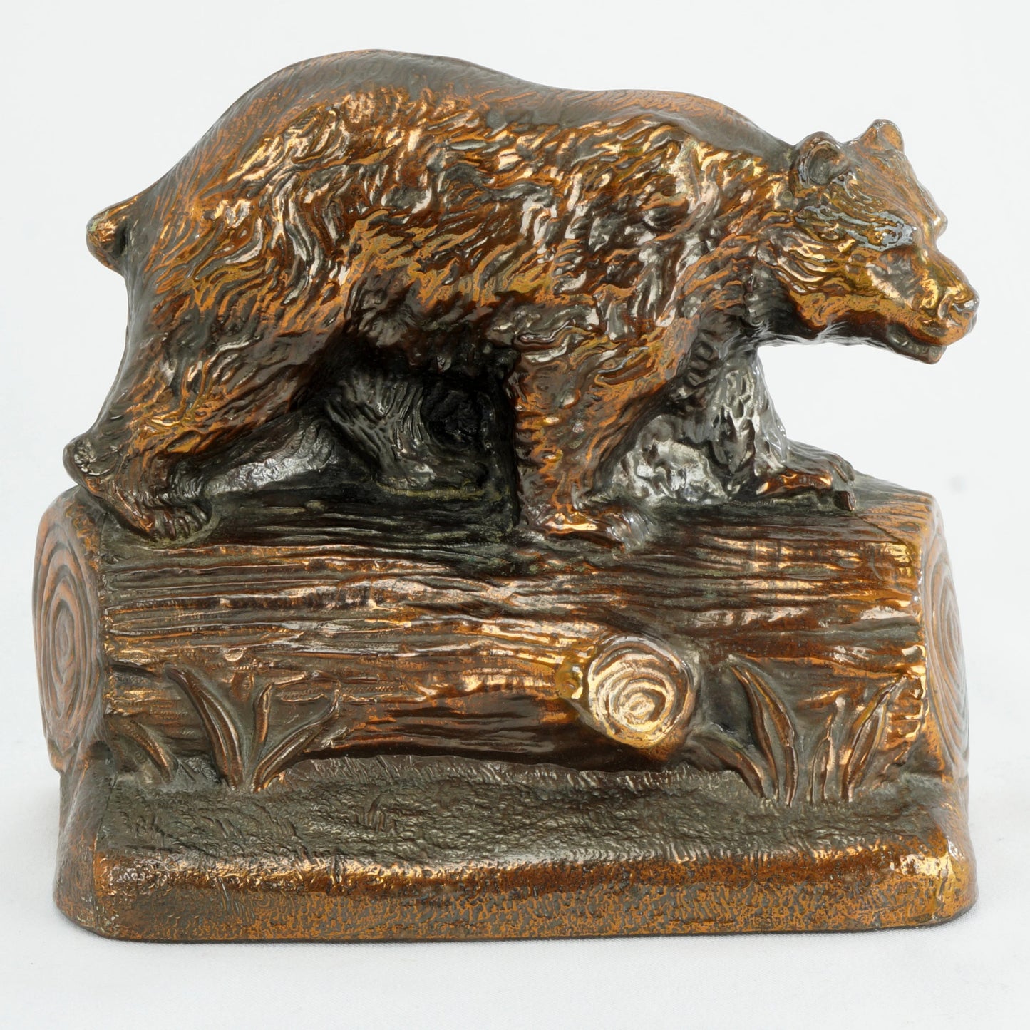 Pair of Bear on Log Bookends Dodge 1940's - Bear and Raven Antiques