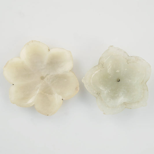 Pair of Chinese Ming Jade Flower Buttons Clothing Ornaments - Bear and Raven Antiques