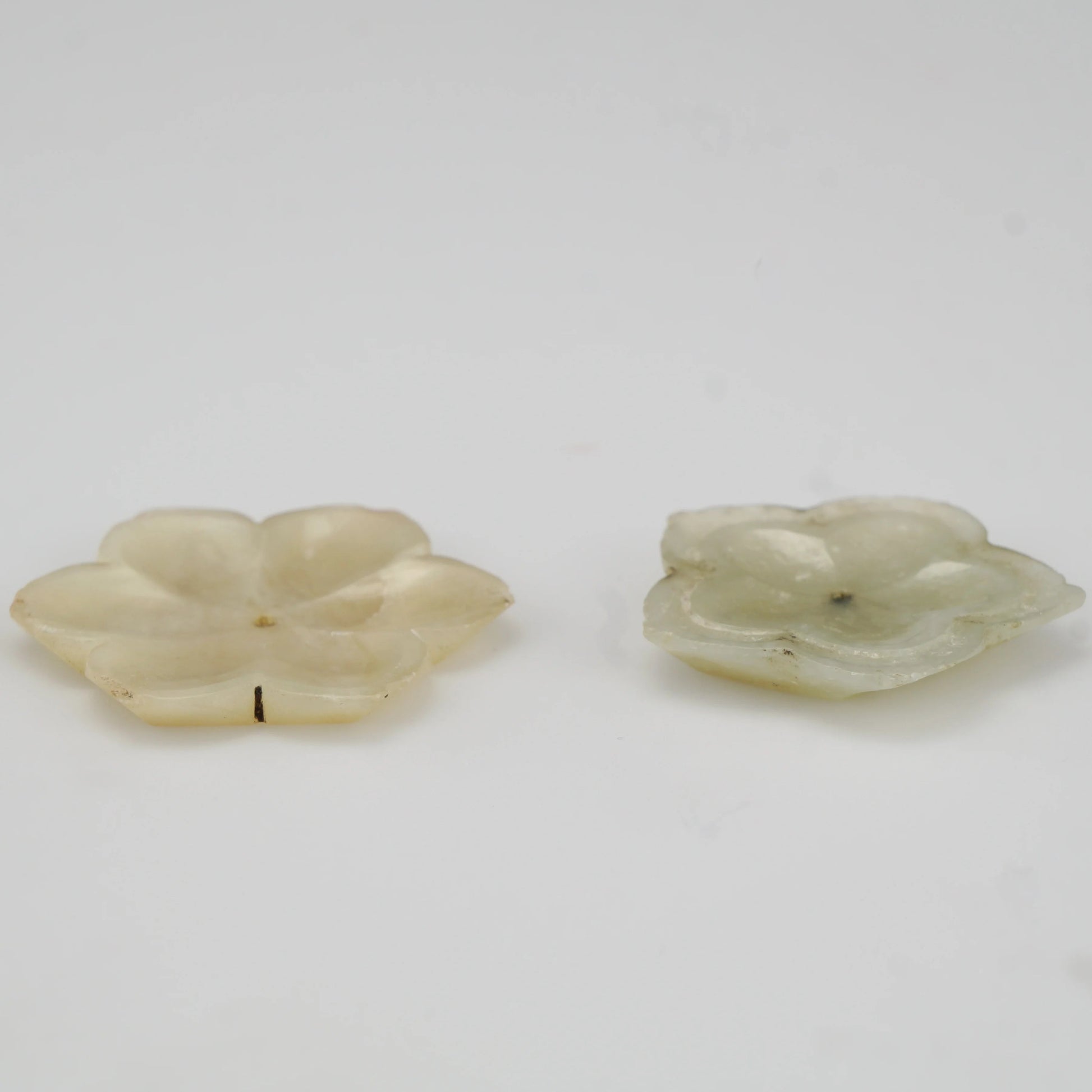 Pair of Chinese Ming Jade Flower Buttons Clothing Ornaments - Bear and Raven Antiques