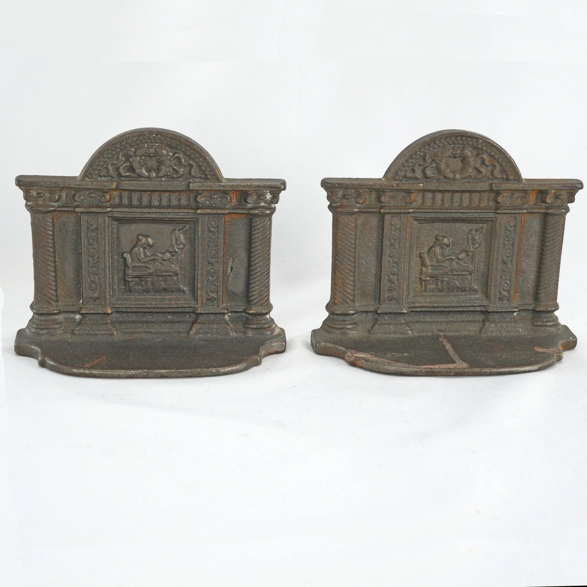 Pair of Greco Roman Cast Iron Bookends 1920's - Bear and Raven Antiques